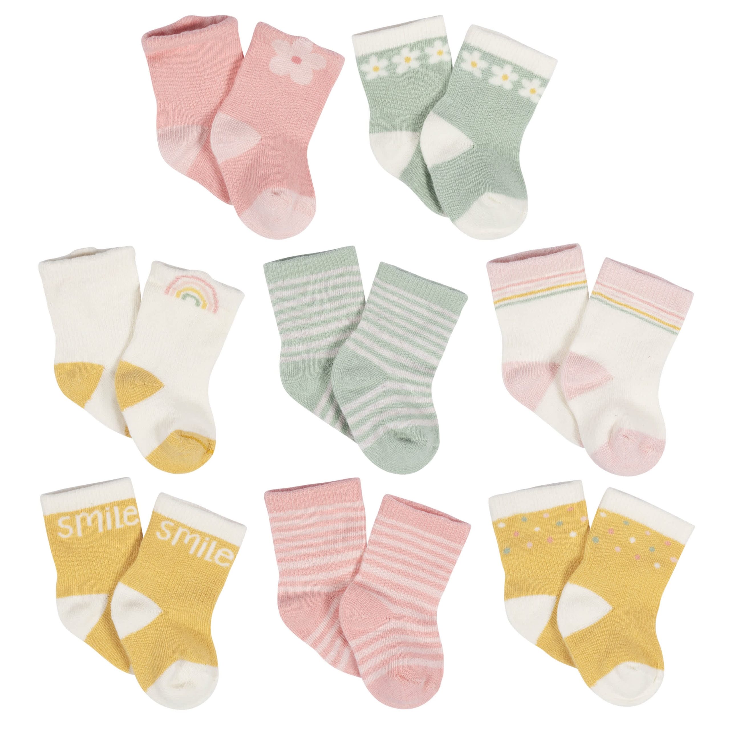 8-Pack Baby Girls Golden Floral Jersey Wiggle Proof® Socks