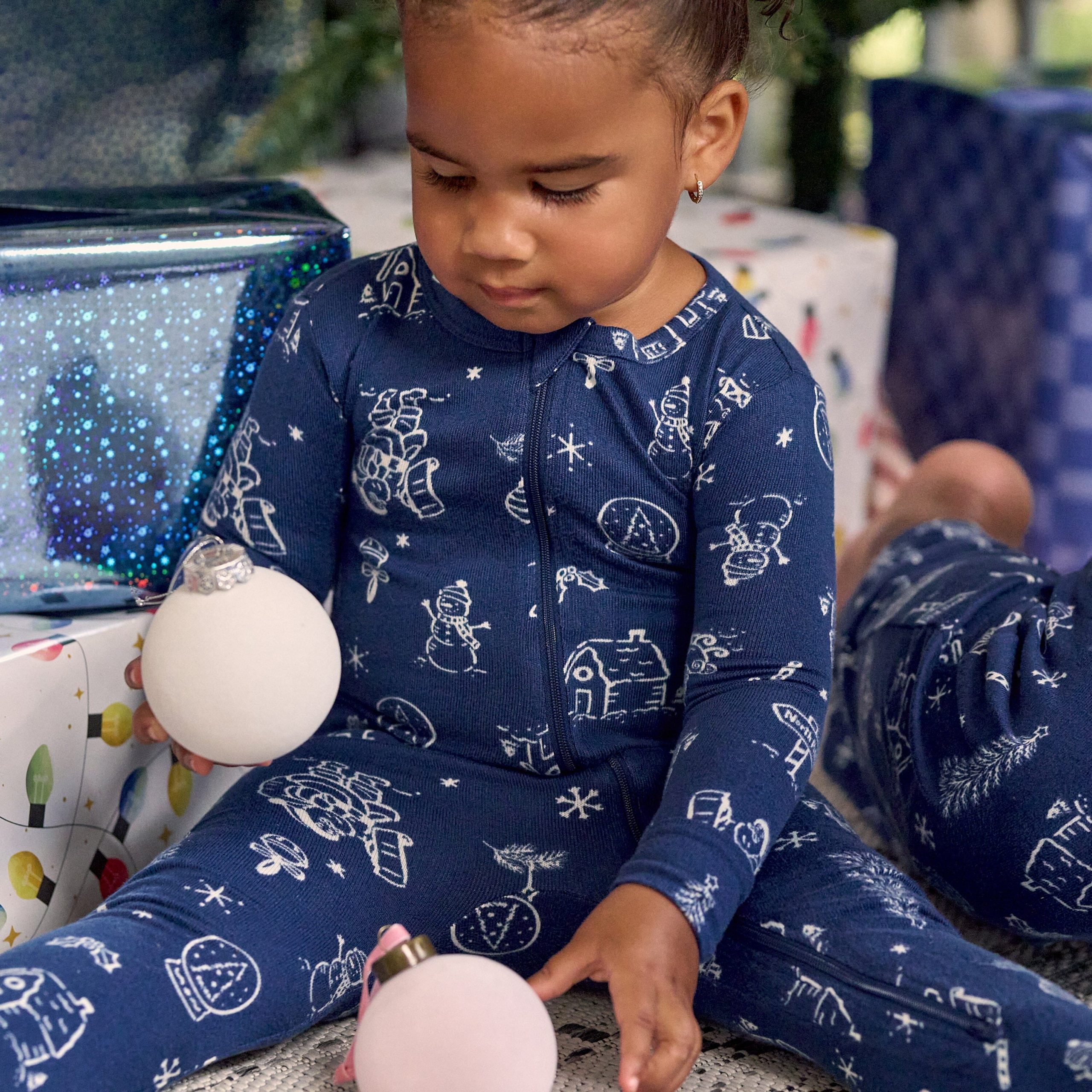 Baby & Toddler Neutral Navy Toile Snug Fit Footed Pajamas - Image 2