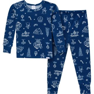 2-Piece Big Kids Neutral Navy Toile Hacci Pajamas