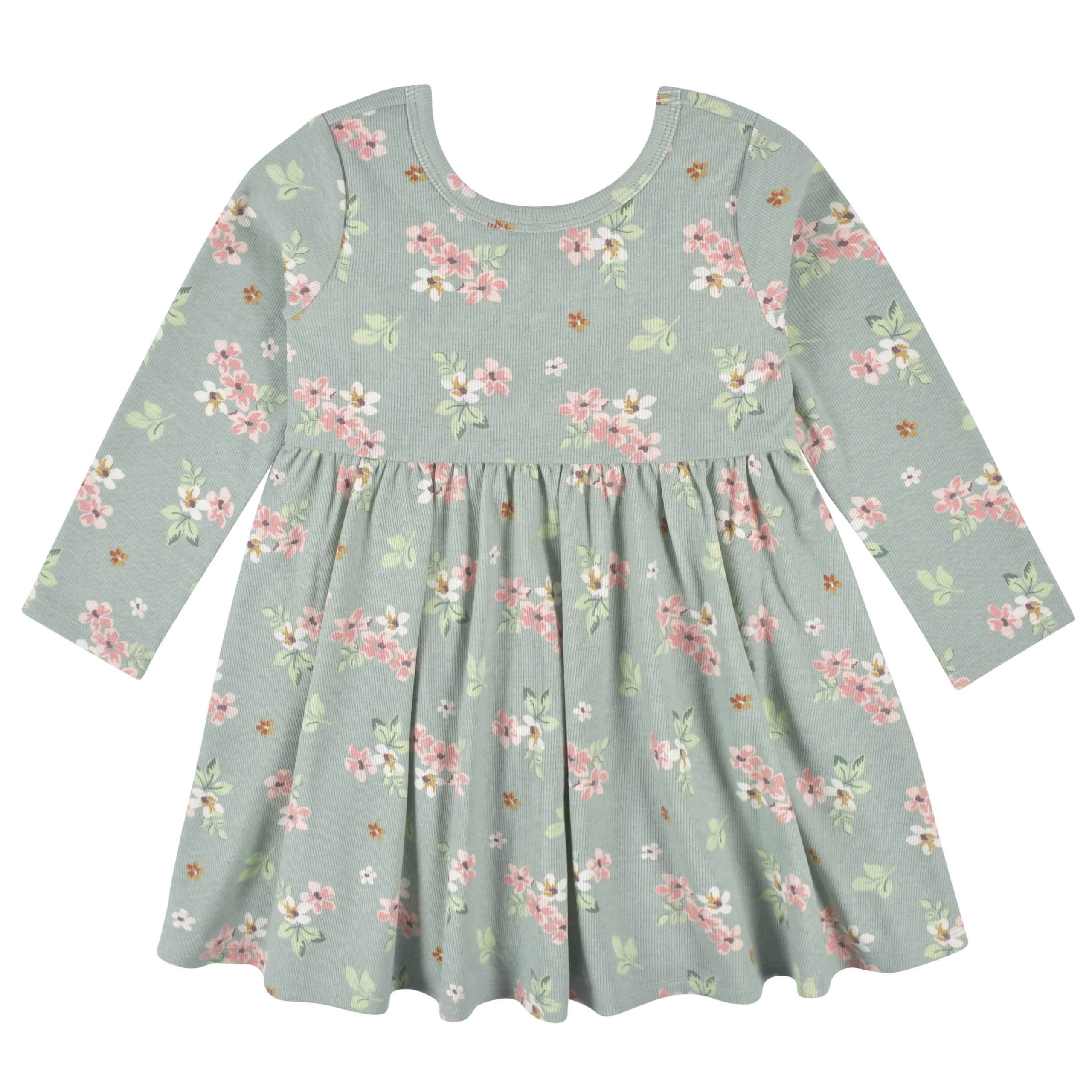 2-Pack Infant & Toddler Girls Mint Floral Long Sleeve Dresses - Image 3