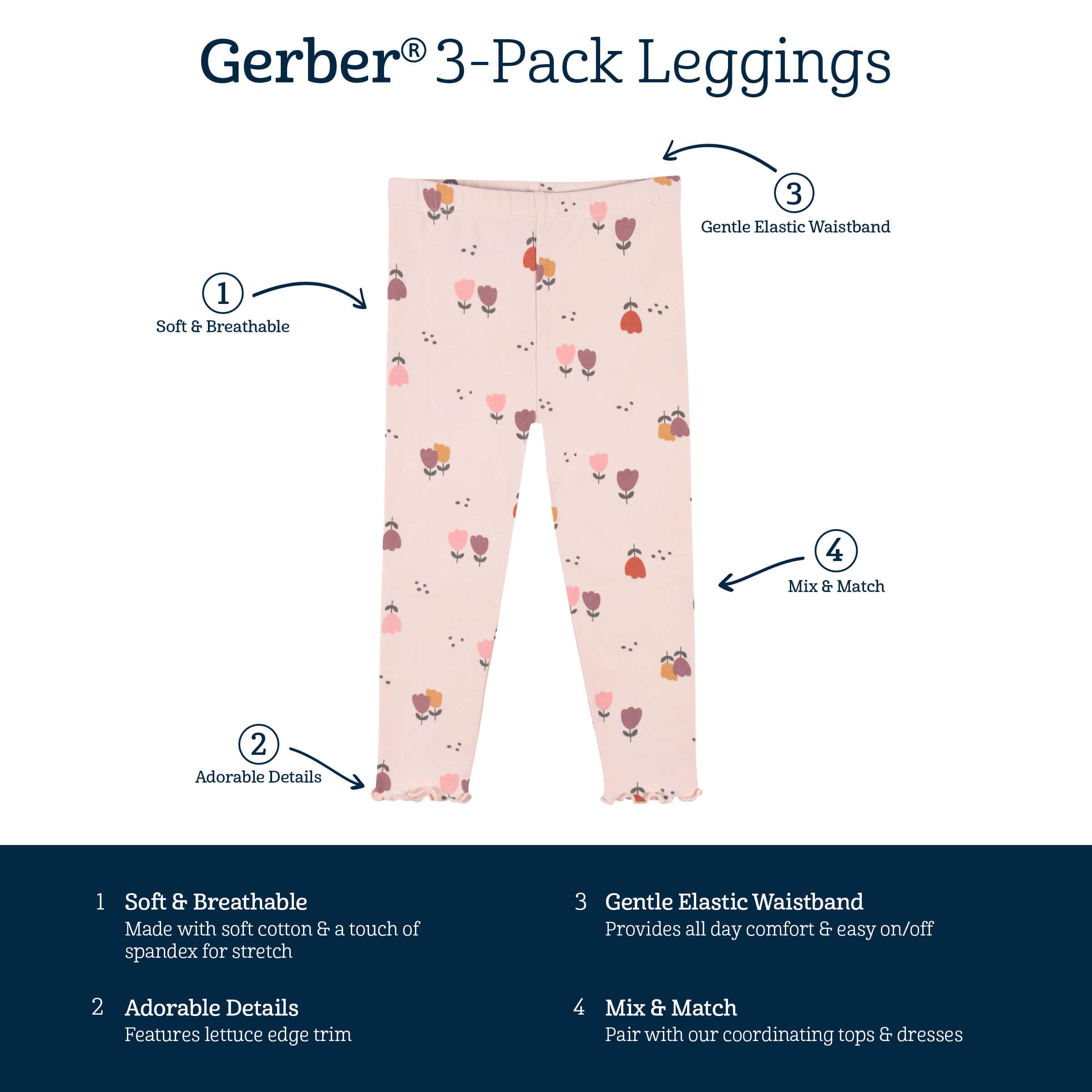3-Pack Infant & Toddler Girls Burgundy Floral Leggings - Image 8