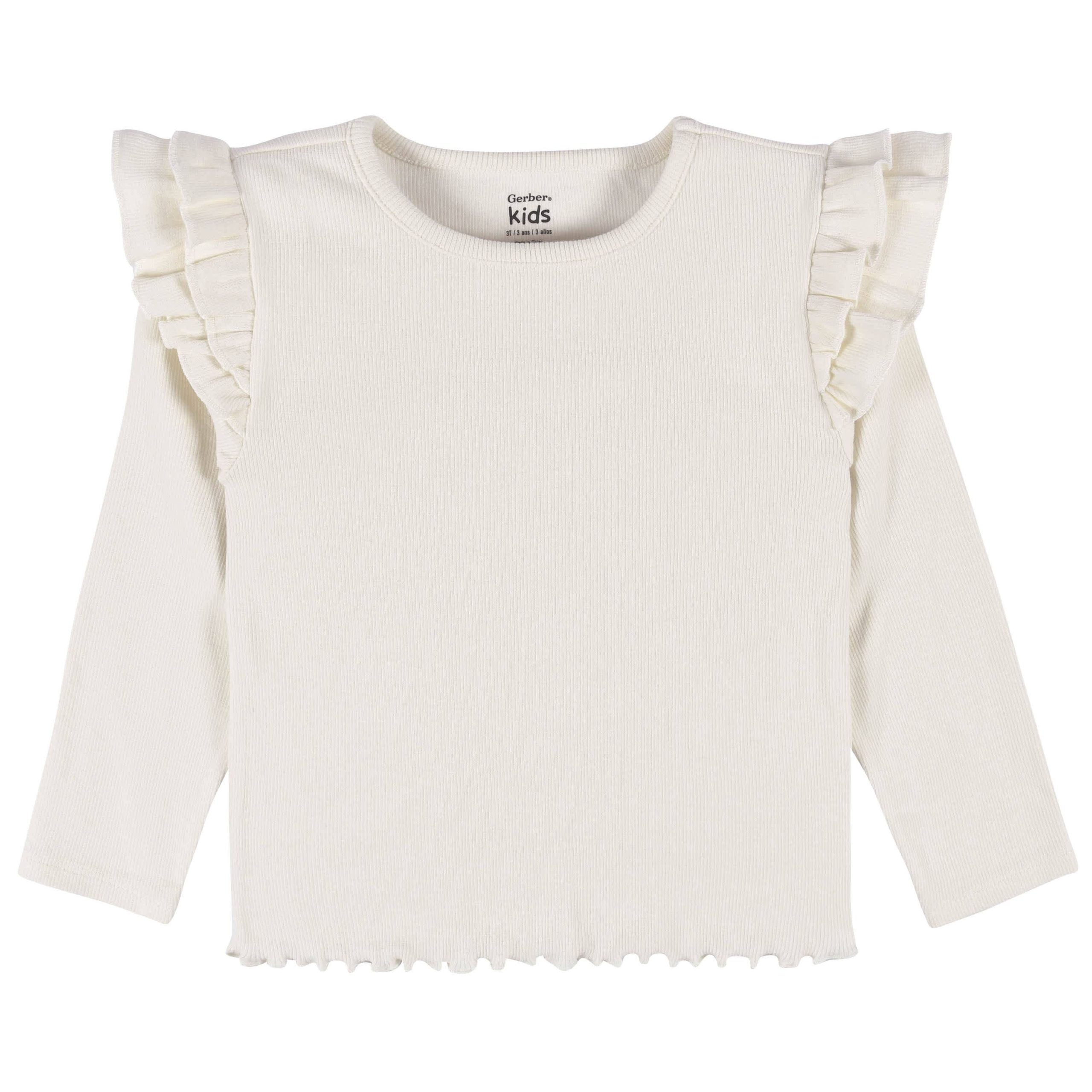 2-Pack Toddler Girls Mustard Floral Double Ruffle Tops, 5T - Image 5