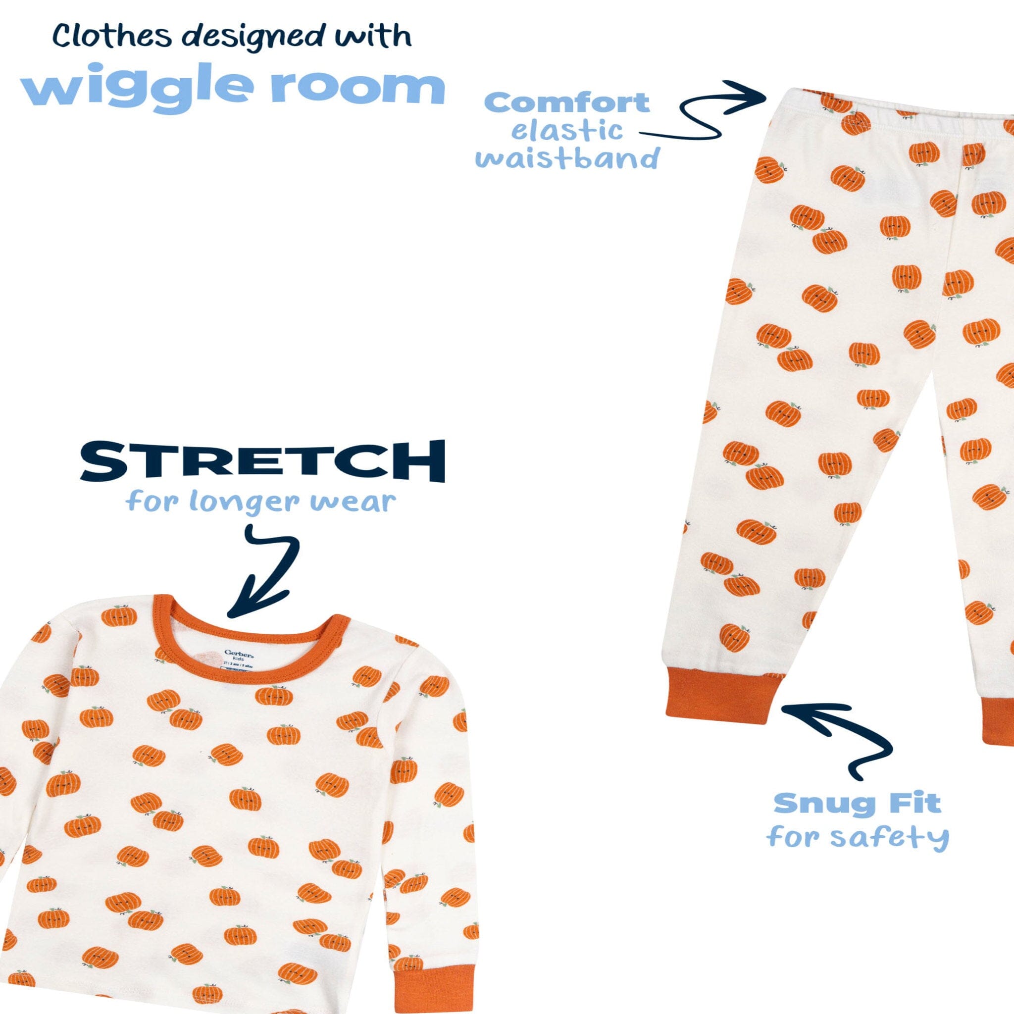 2-Piece Infant & Toddler Neutral Smiling Pumpkins Cotton Pajamas - Image 7