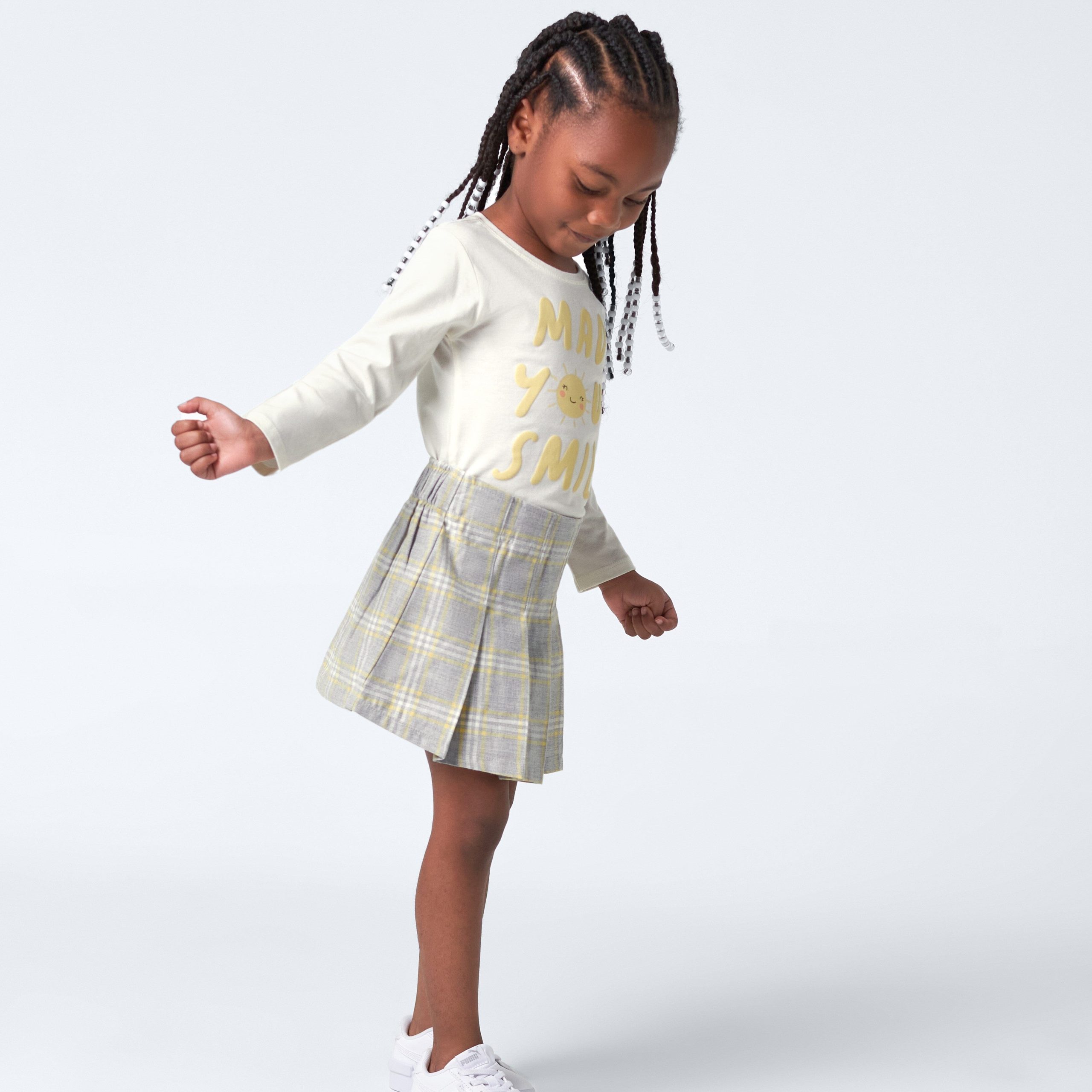 2-Piece Infant & Toddler Girls Mustard Plaid Tee & Skirt Set - Image 3