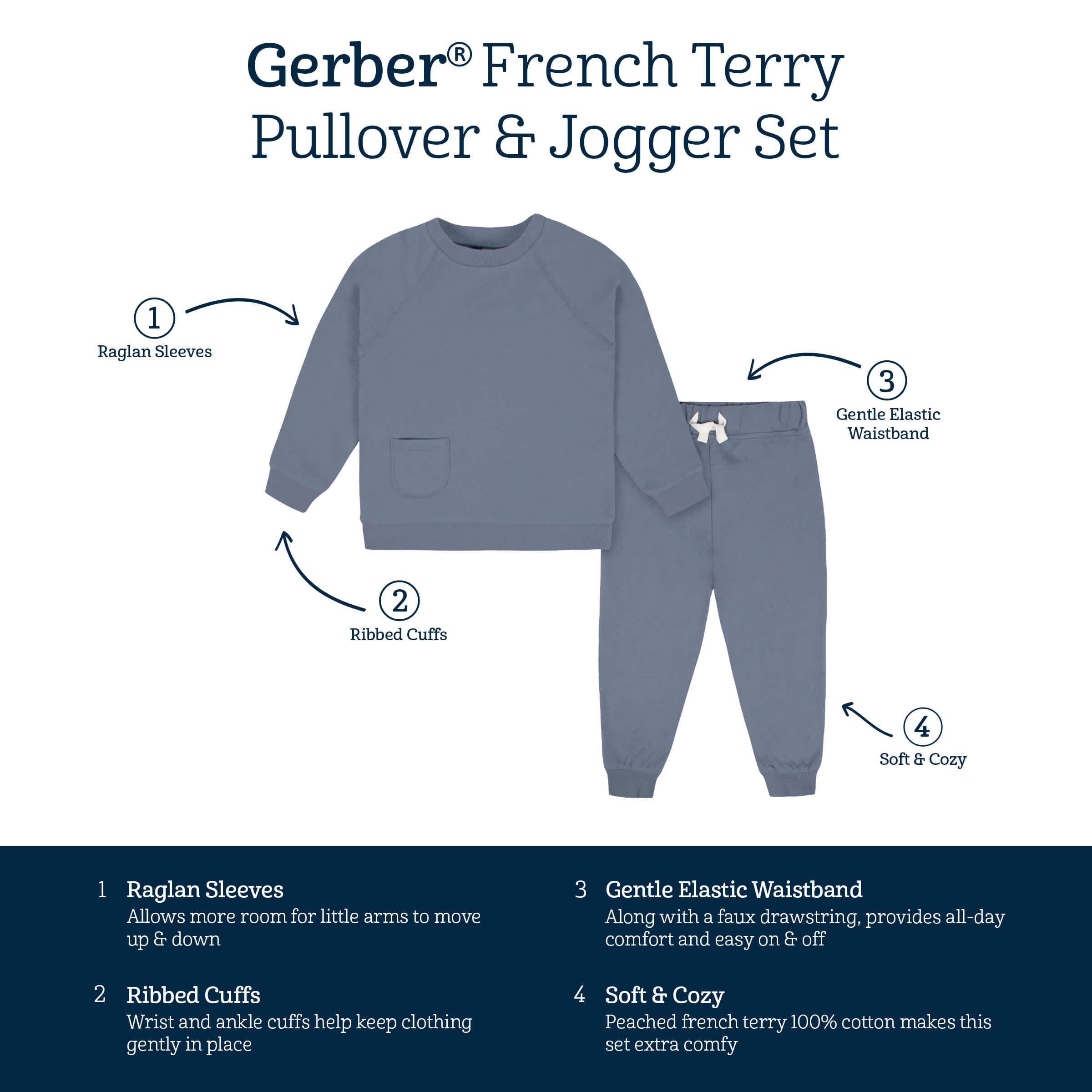 2-Piece Infant & Toddler Boys Dusty Blue French Terry Pullover & Jogger Set - Image 8