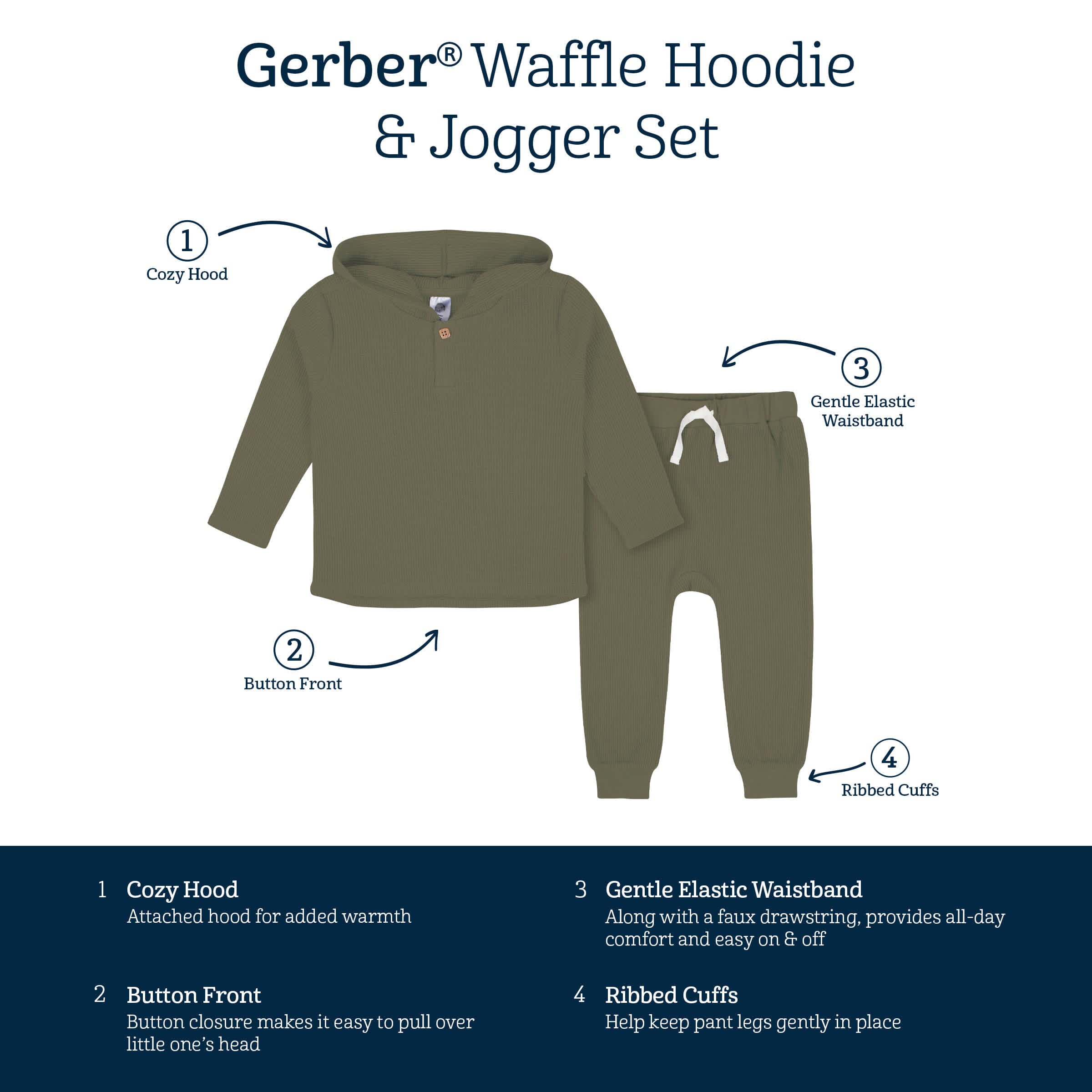 2-Piece Infant & Toddler Boys Sage Green Waffle Hoodie & Jogger Set - Image 8