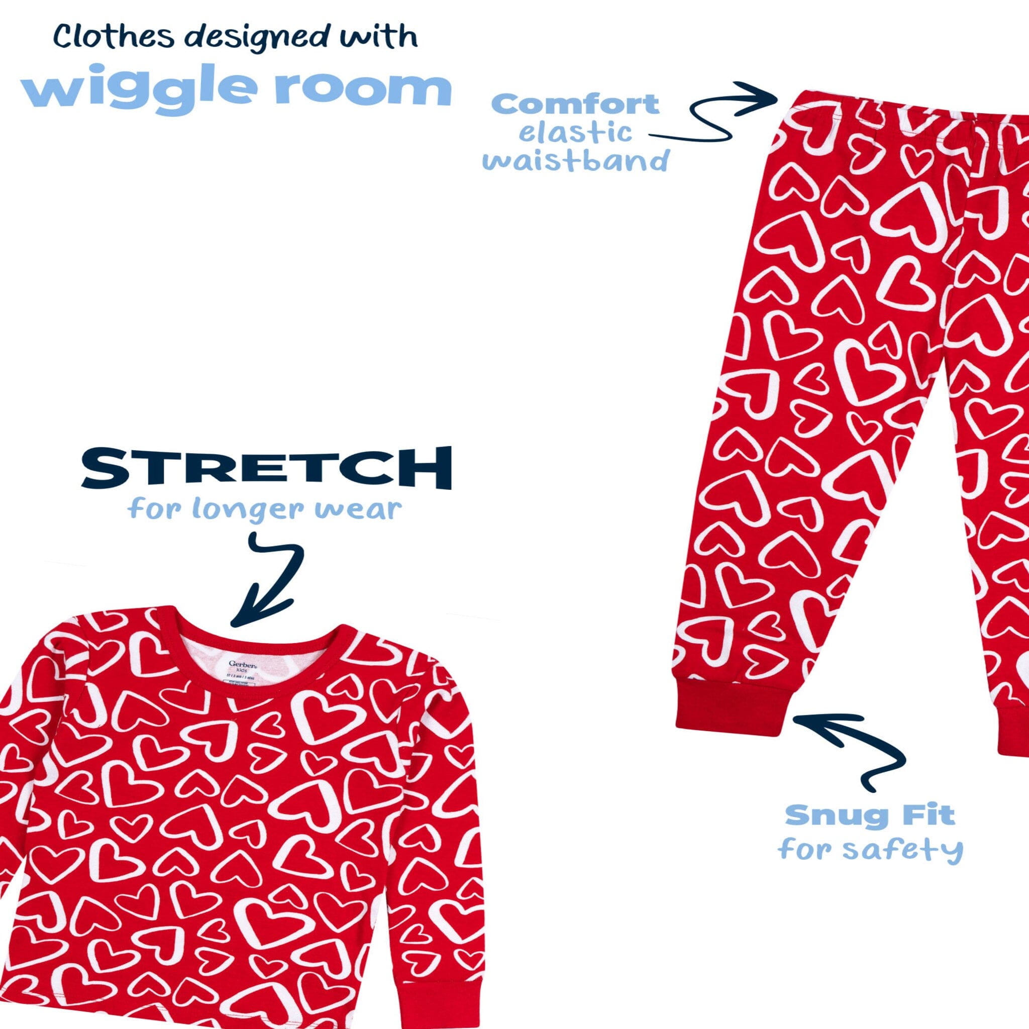 2-Piece Infant & Toddler Neutral Red Hearts Cotton Pajamas - Image 7