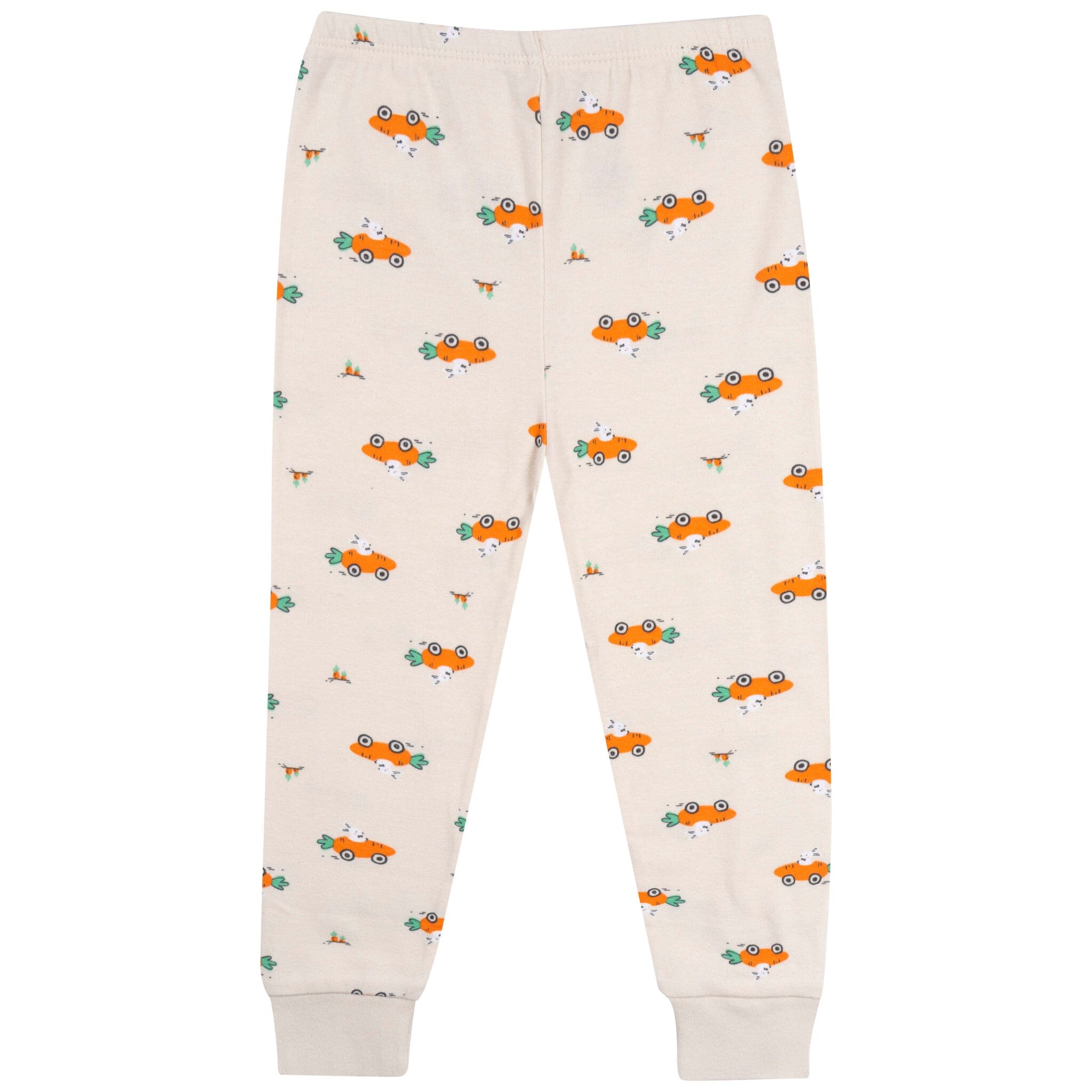2-Piece Infant & Toddler Neutral Bunny Carrot Cars Cotton Pajamas - Image 5