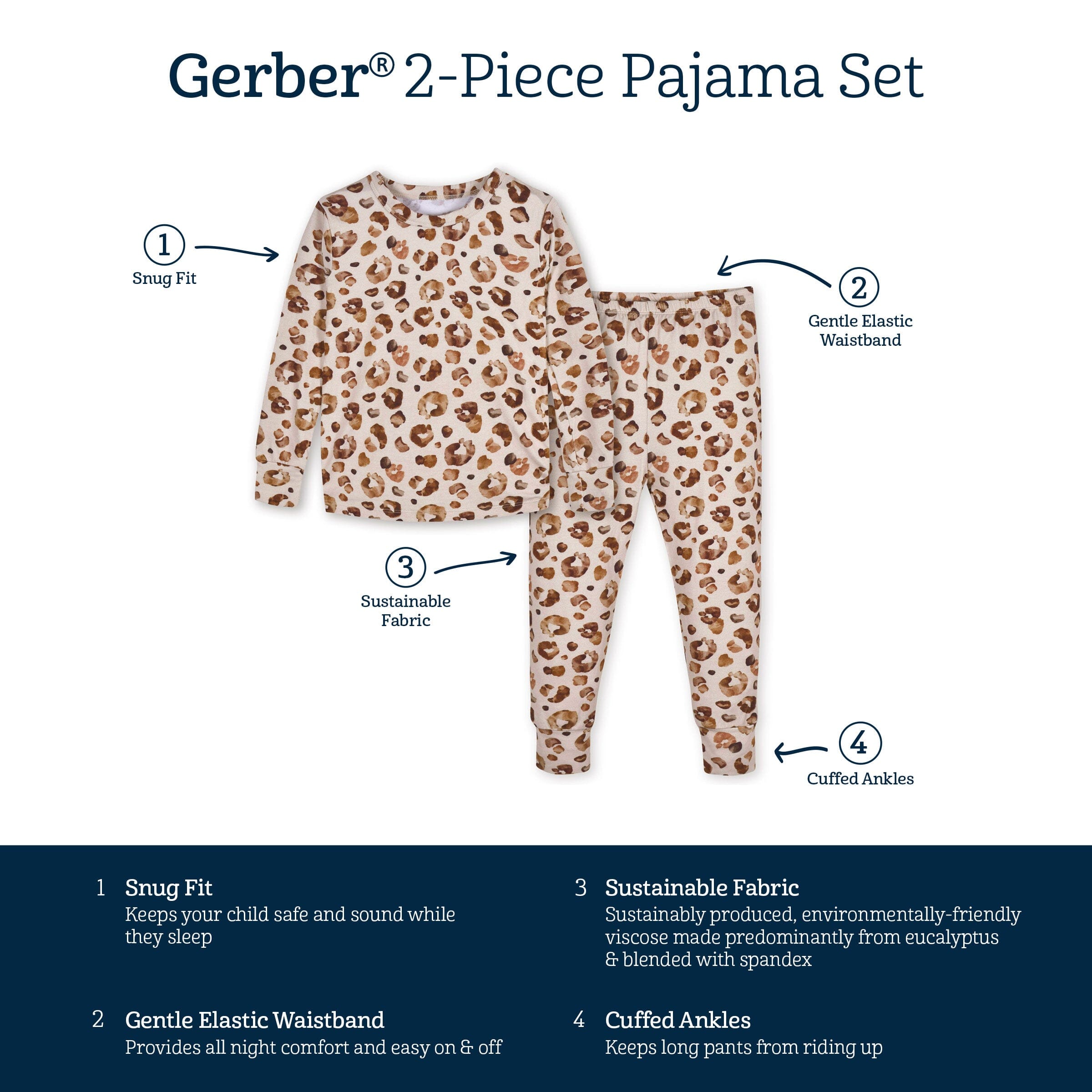 2-Piece Infant & Toddler Spotted Leopard Buttery Soft Viscose Made from Eucalyptus Snug Fit Pajamas - Image 8