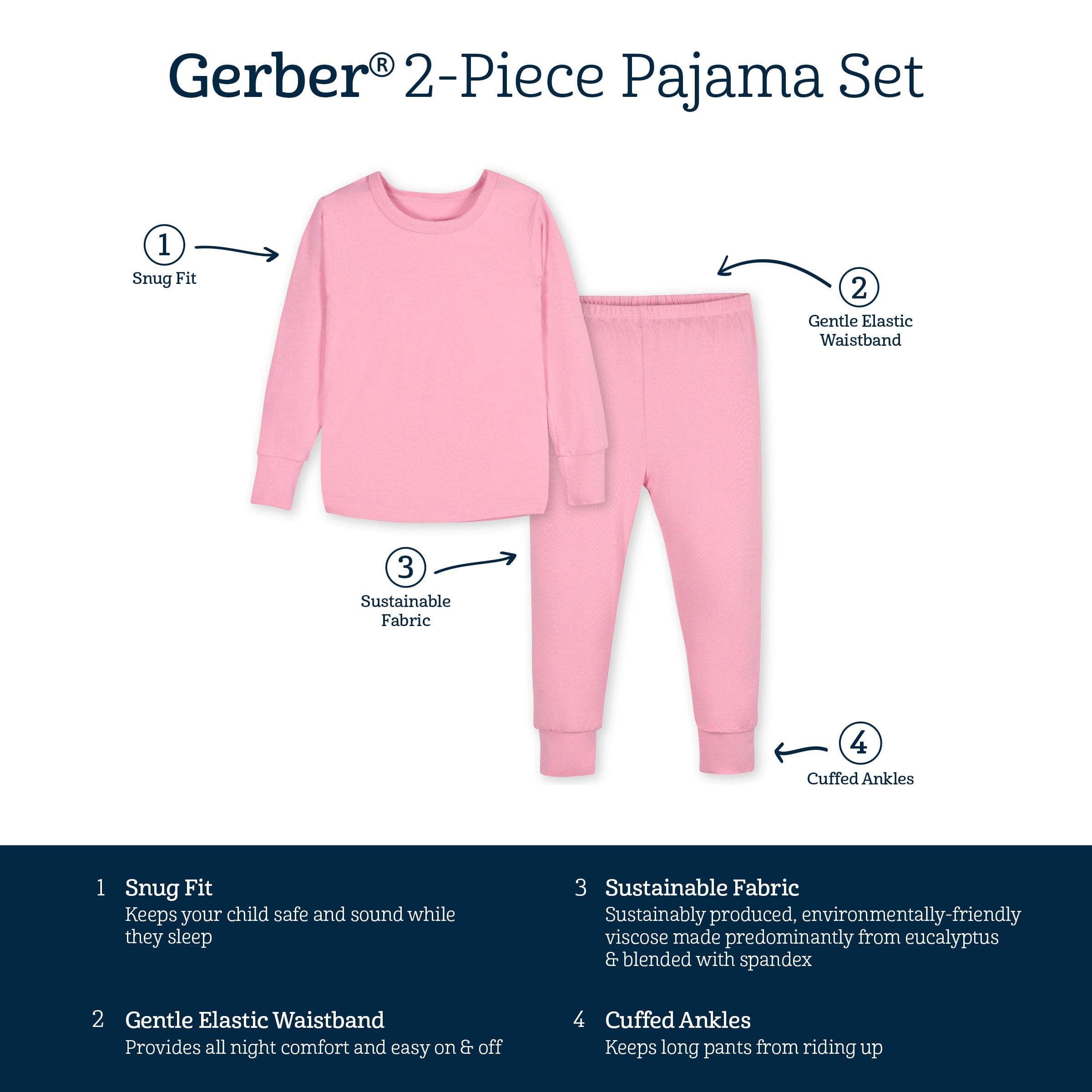2-Piece Infant & Toddler Pink Lemonade Buttery Soft Viscose Made from Eucalyptus Snug Fit Pajamas - Image 8