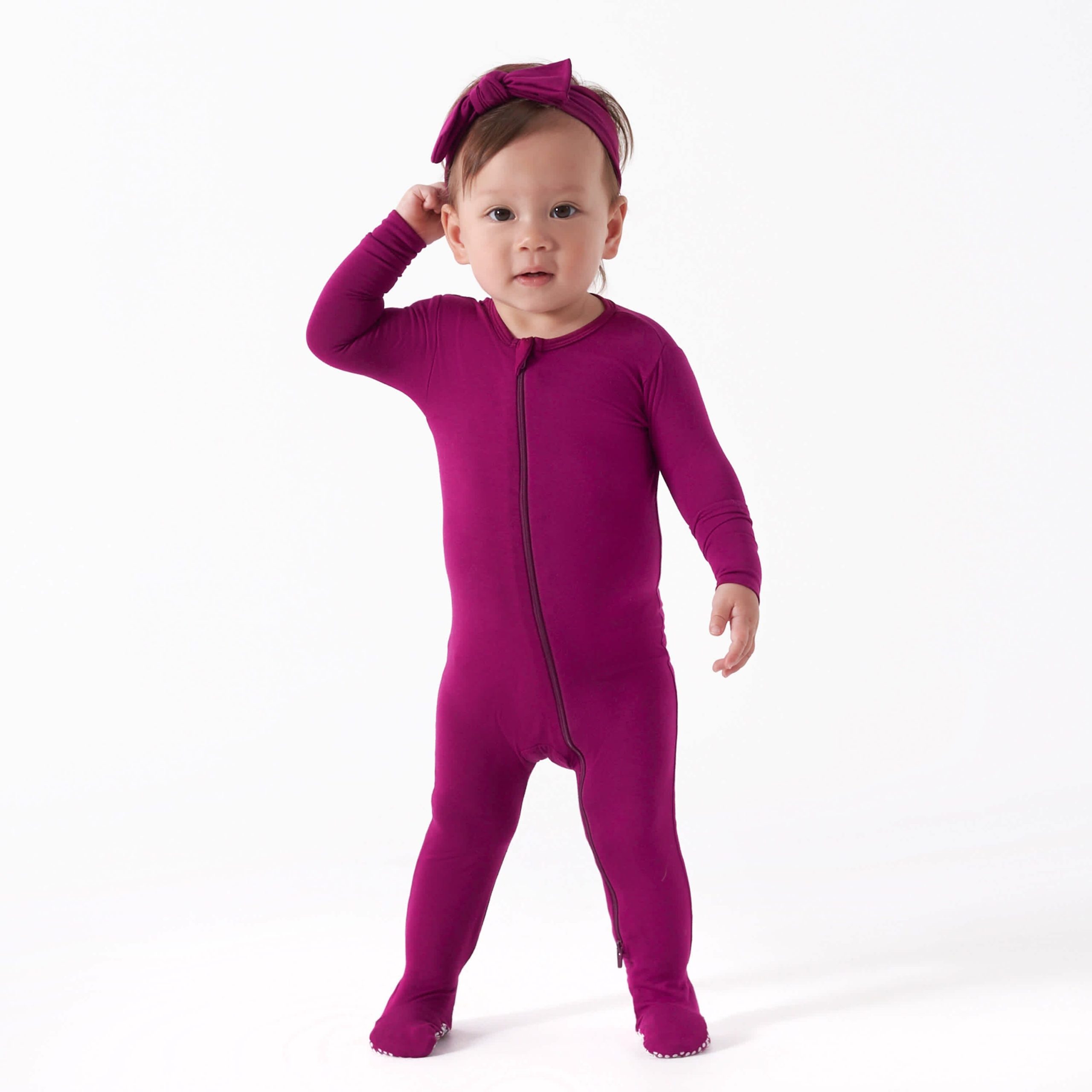 Baby & Toddler Raspberry Buttery Soft Viscose Made from Eucalyptus Snug Fit Footed Pajamas - Image 3