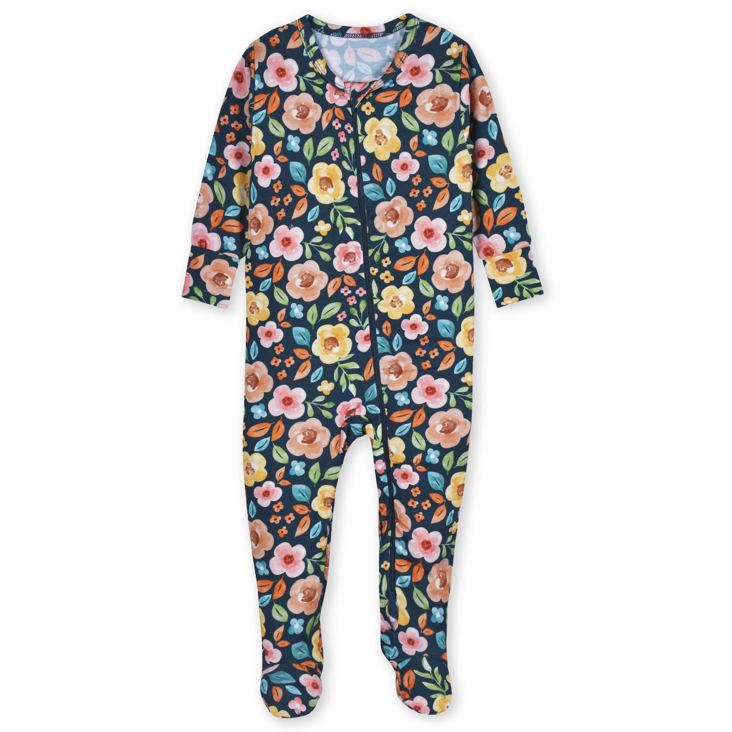 Baby & Toddler Girls Midnight Floral Buttery Soft Viscose Made from Eucalyptus Snug Fit Footed Pajamas - Image 2