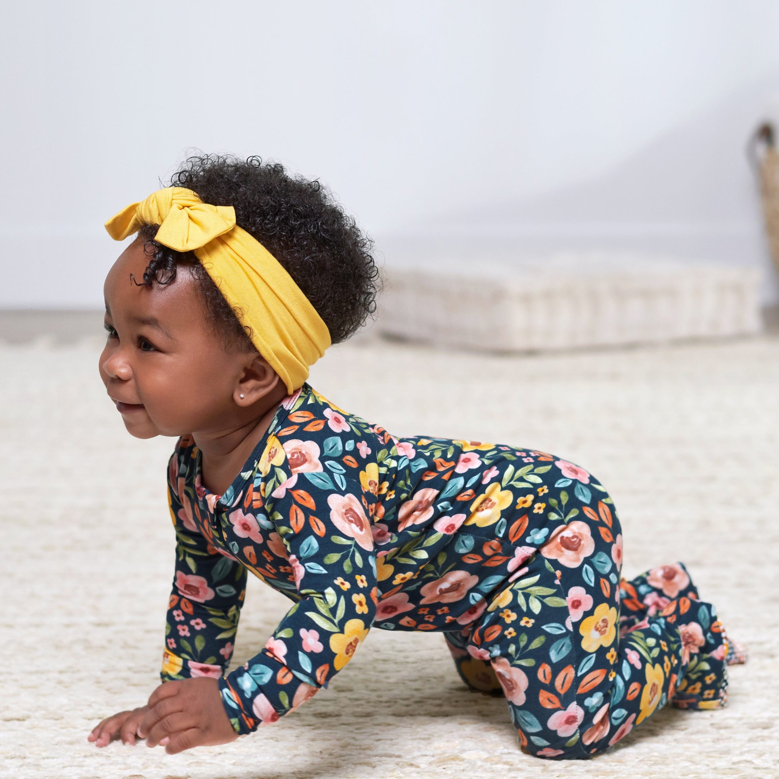 Baby & Toddler Girls Midnight Floral Buttery Soft Viscose Made from Eucalyptus Snug Fit Footed Pajamas - Image 3