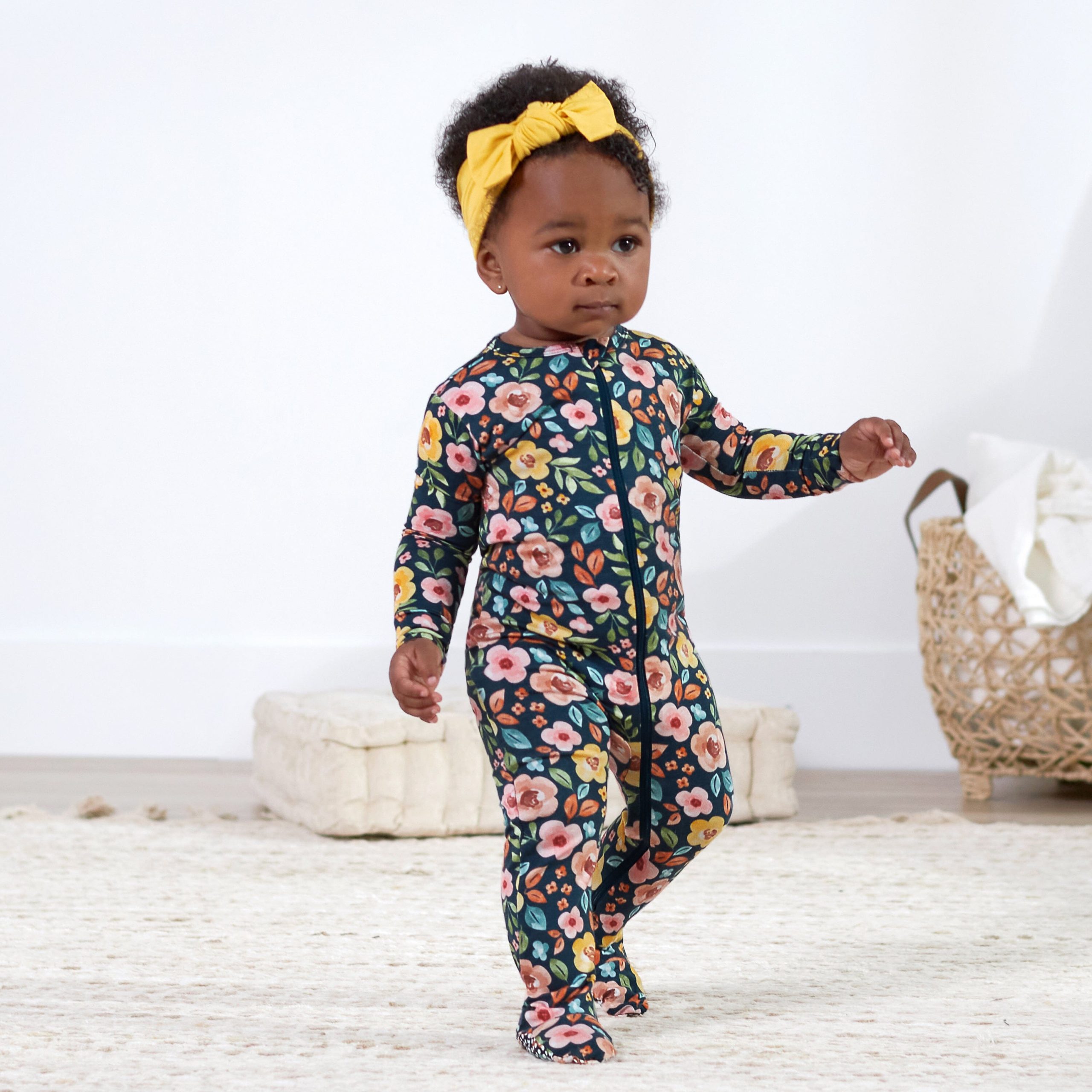 Baby & Toddler Girls Midnight Floral Buttery Soft Viscose Made from Eucalyptus Snug Fit Footed Pajamas - Image 4