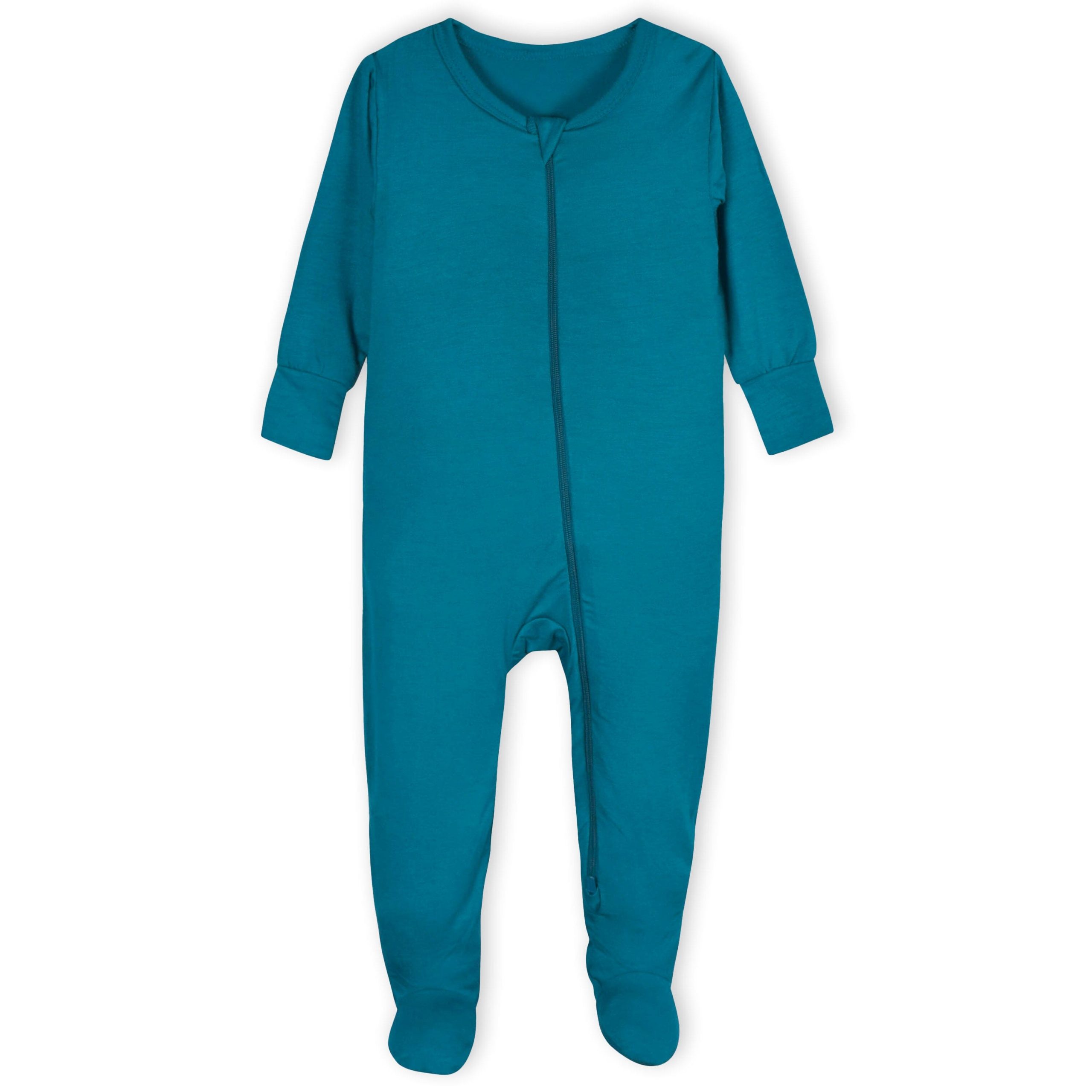 Baby & Toddler Ocean Teal Buttery Soft Viscose Made from Eucalyptus Snug Fit Footed Pajamas - Image 2