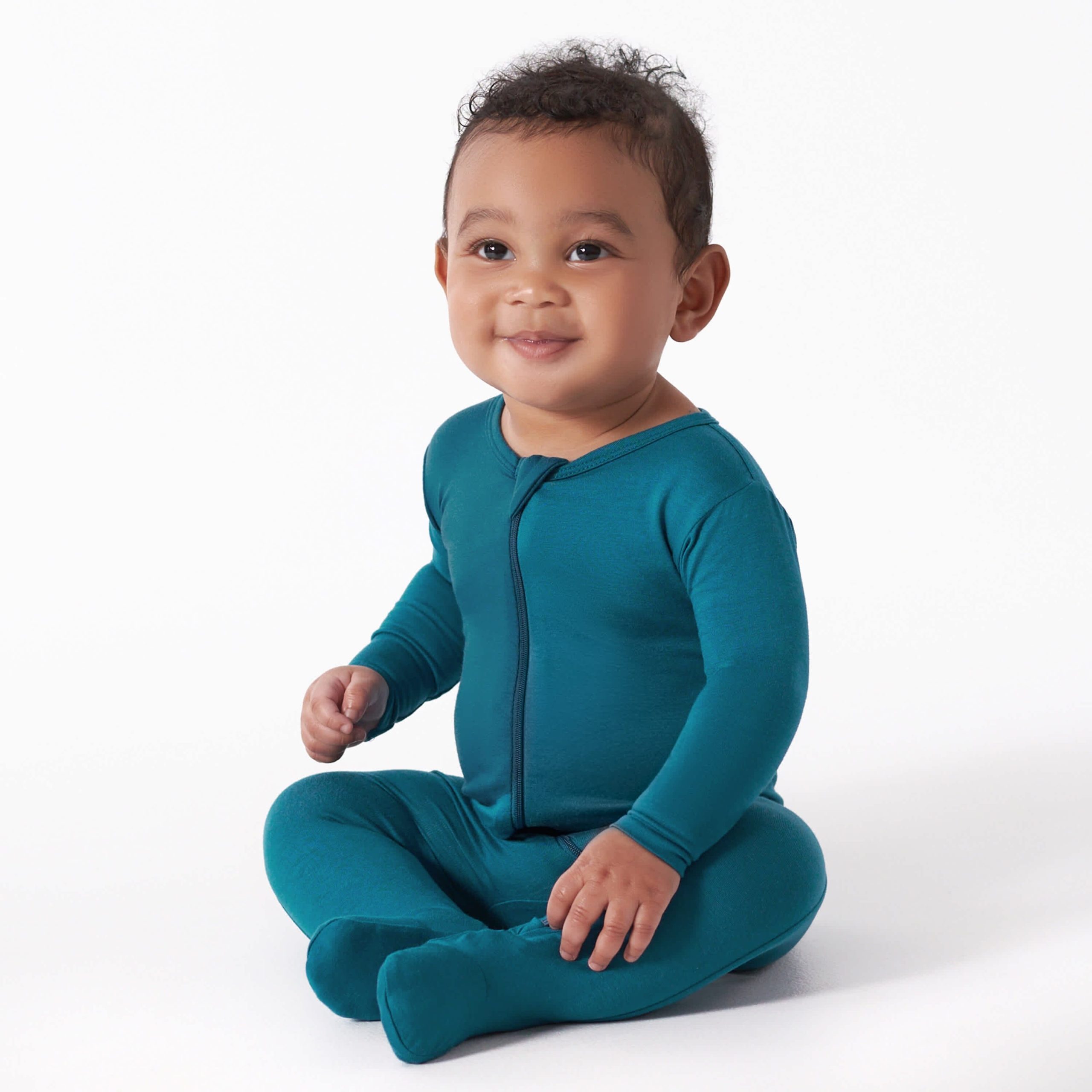 Baby & Toddler Ocean Teal Buttery Soft Viscose Made from Eucalyptus Snug Fit Footed Pajamas - Image 3