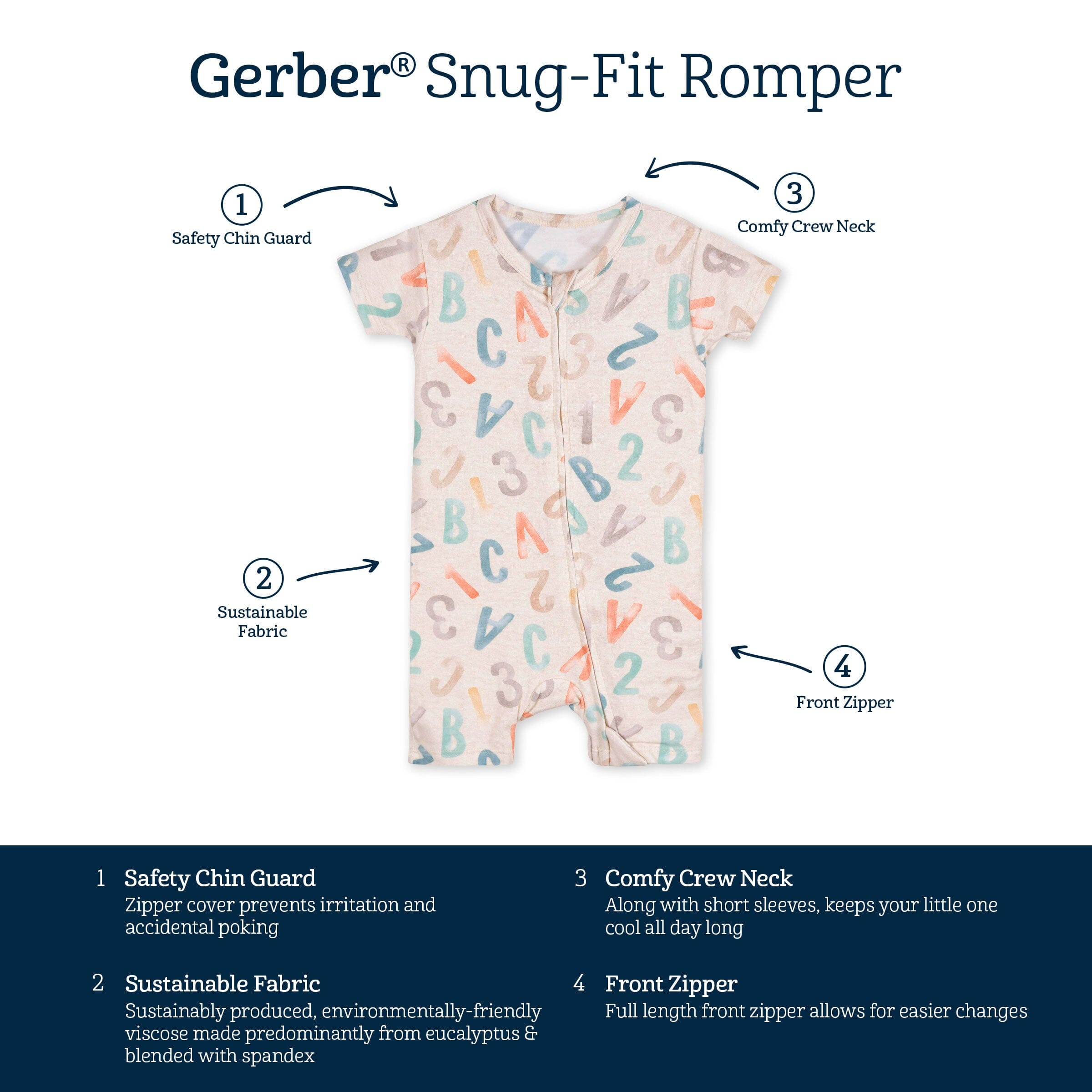 Baby Alphabet Soup Buttery Soft Viscose Made from Eucalyptus Snug Fit Romper - Image 5