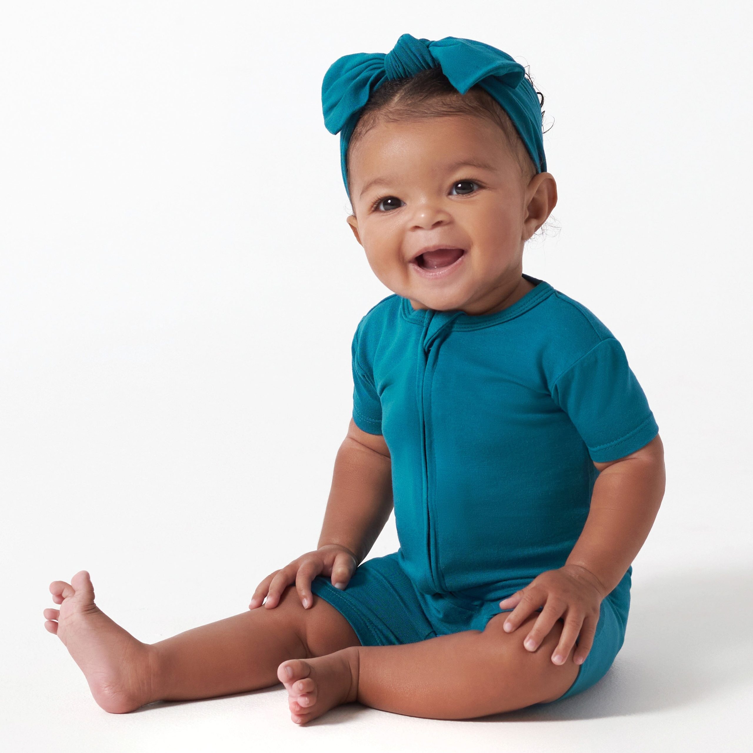 Baby Ocean Teal Buttery Soft Viscose Made from Eucalyptus Snug Fit Romper - Image 3