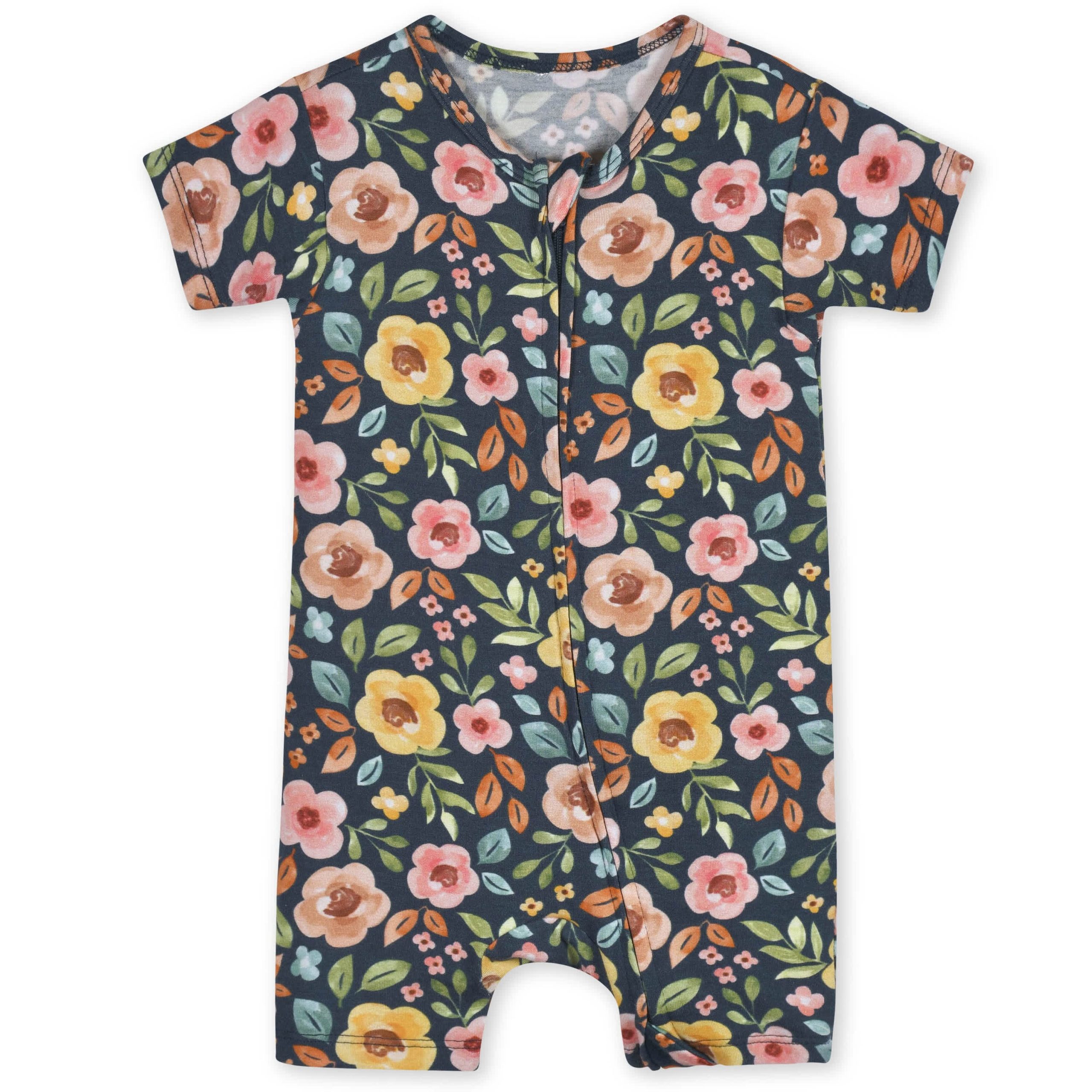 Baby Girls Midnight Floral Buttery Soft Viscose Made from Eucalyptus Snug Fit Romper - Image 2