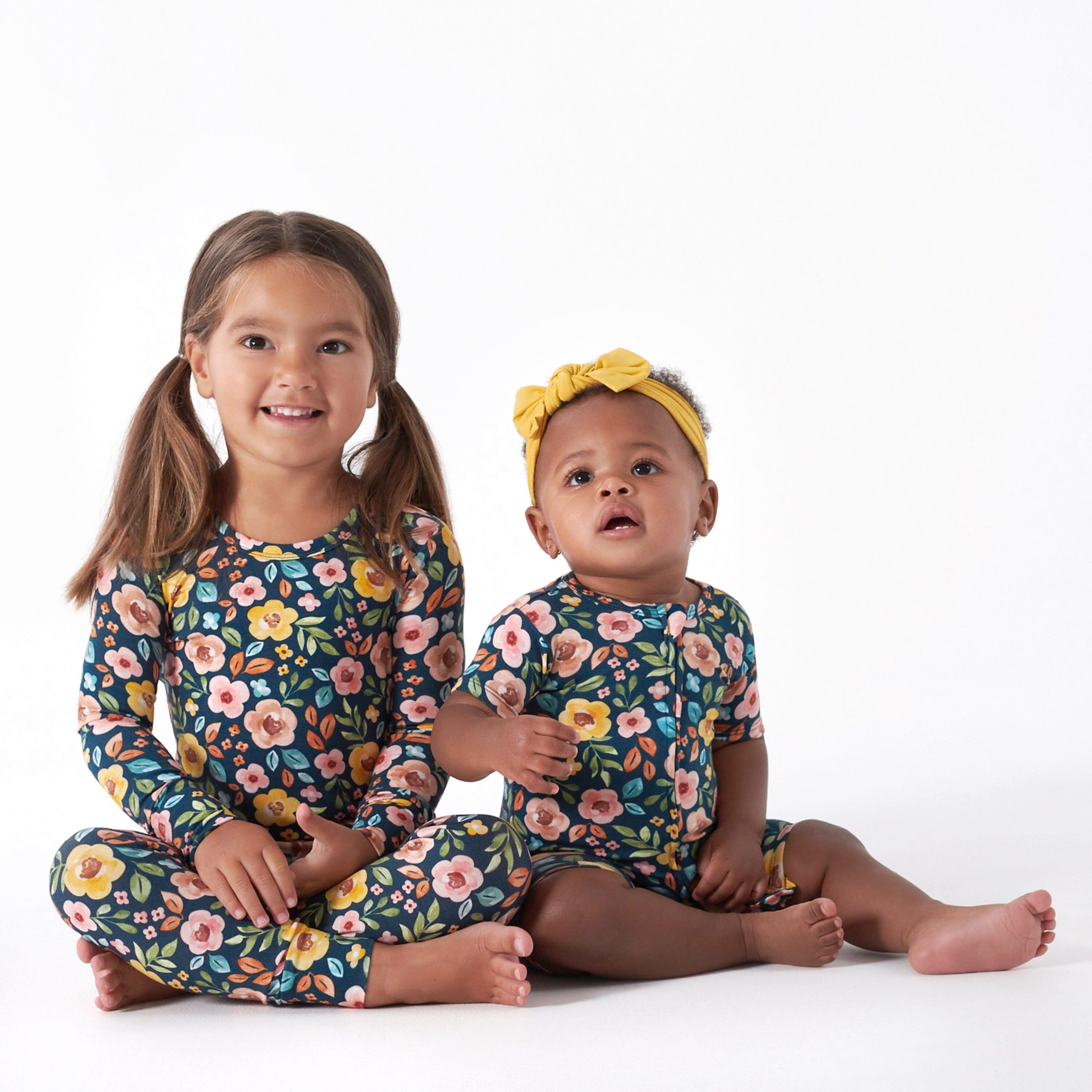 Baby Girls Midnight Floral Buttery Soft Viscose Made from Eucalyptus Snug Fit Romper - Image 3