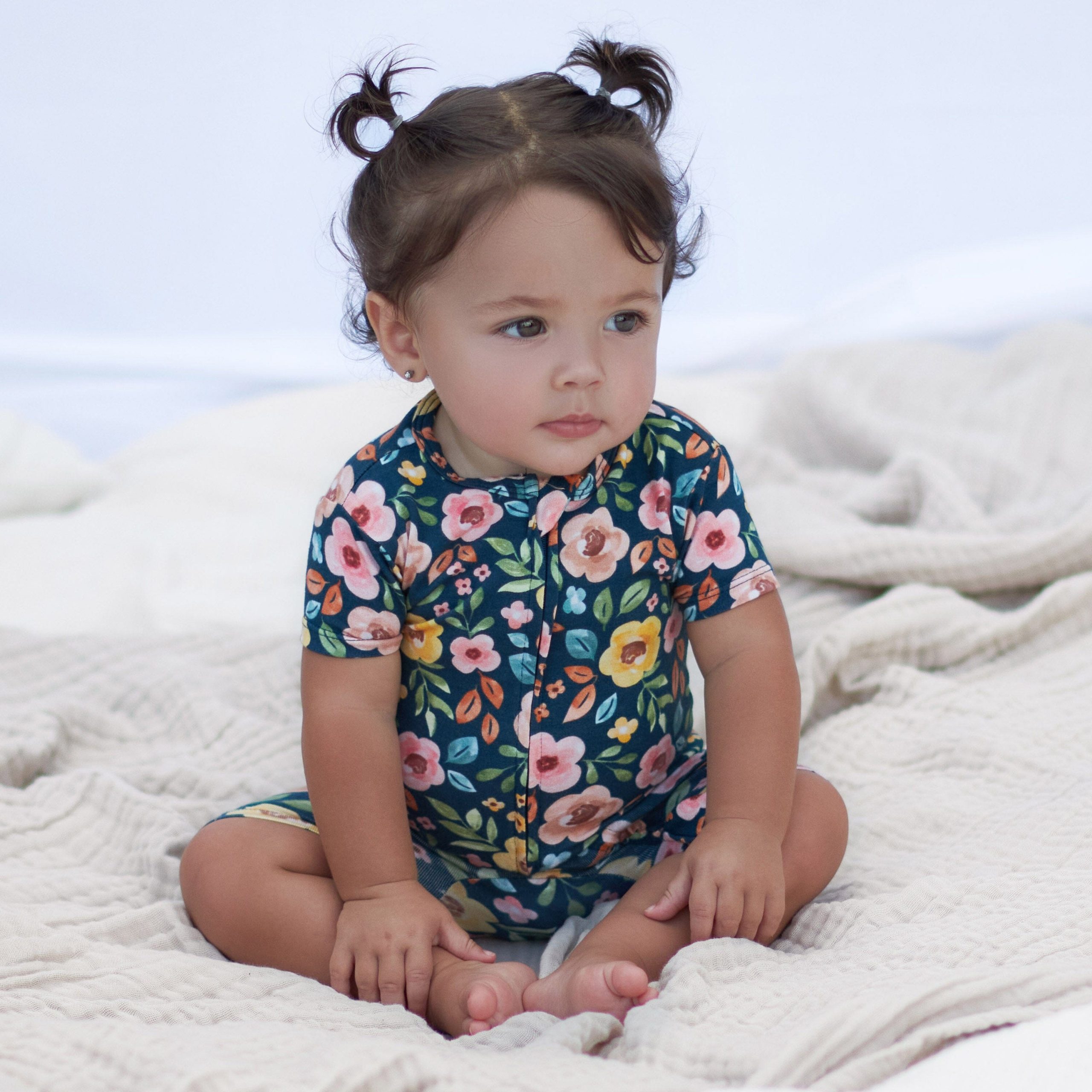 Baby Girls Midnight Floral Buttery Soft Viscose Made from Eucalyptus Snug Fit Romper - Image 4