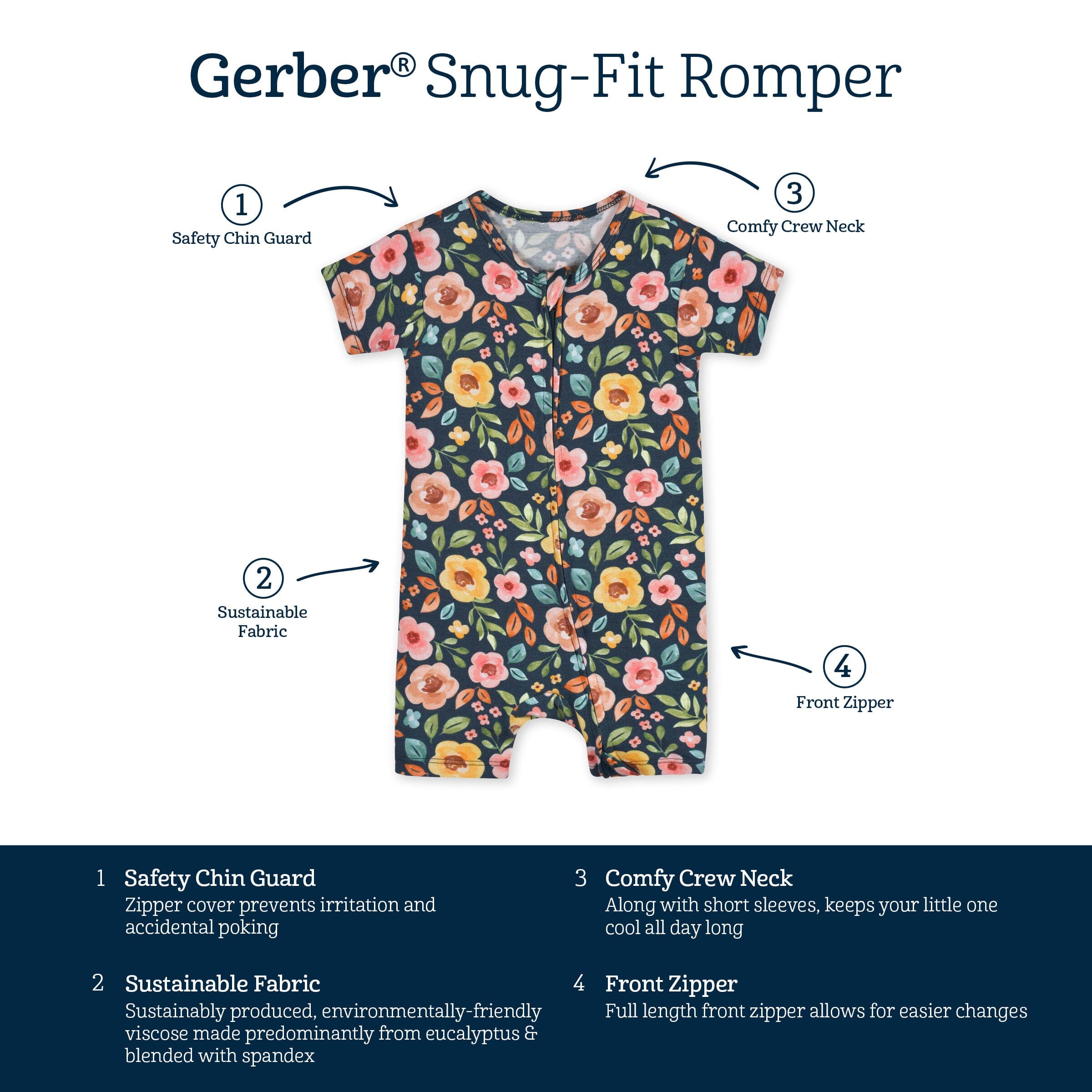 Baby Girls Midnight Floral Buttery Soft Viscose Made from Eucalyptus Snug Fit Romper - Image 8