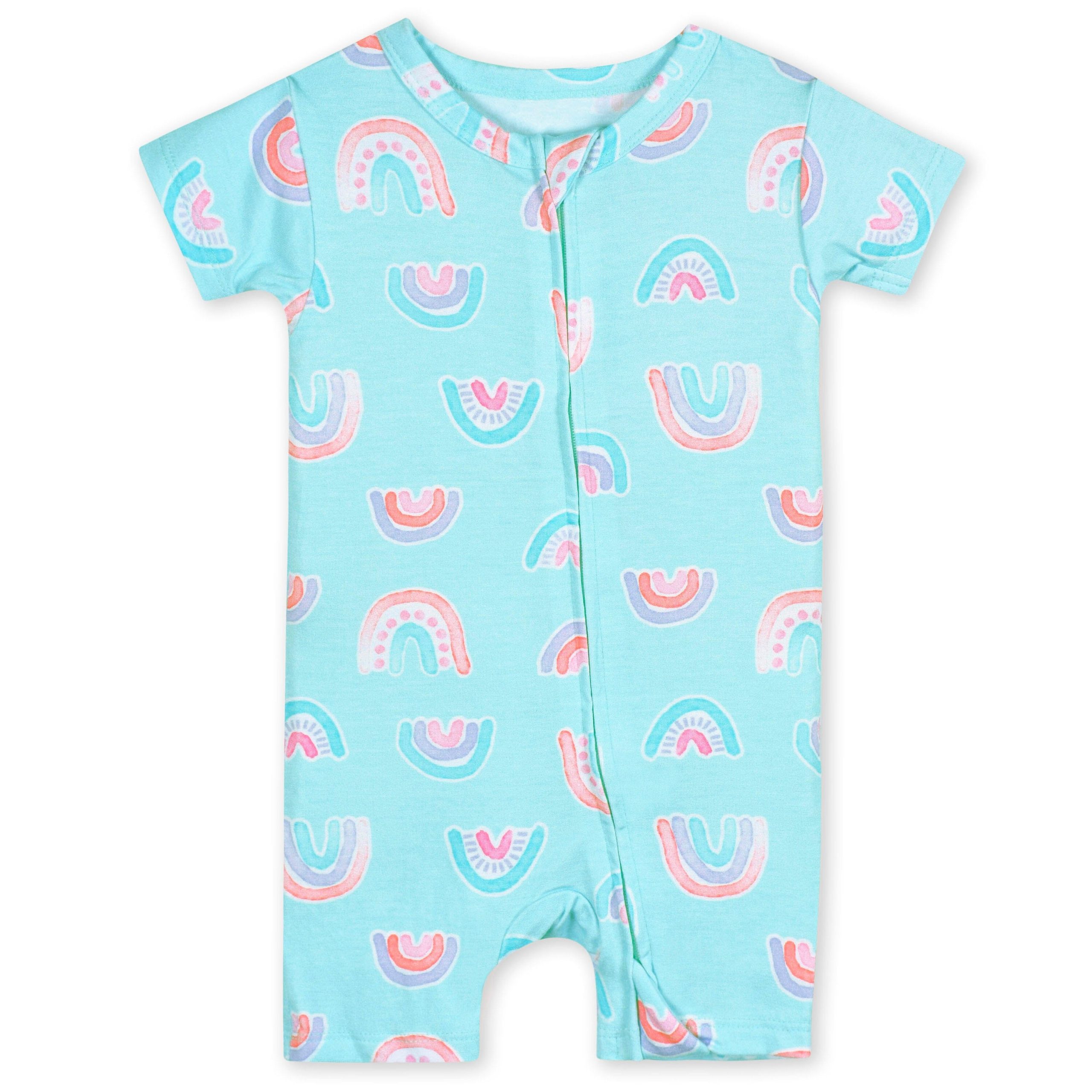 Baby Girls Rainbow Sky Buttery Soft Viscose Made from Eucalyptus Snug Fit Romper - Image 2