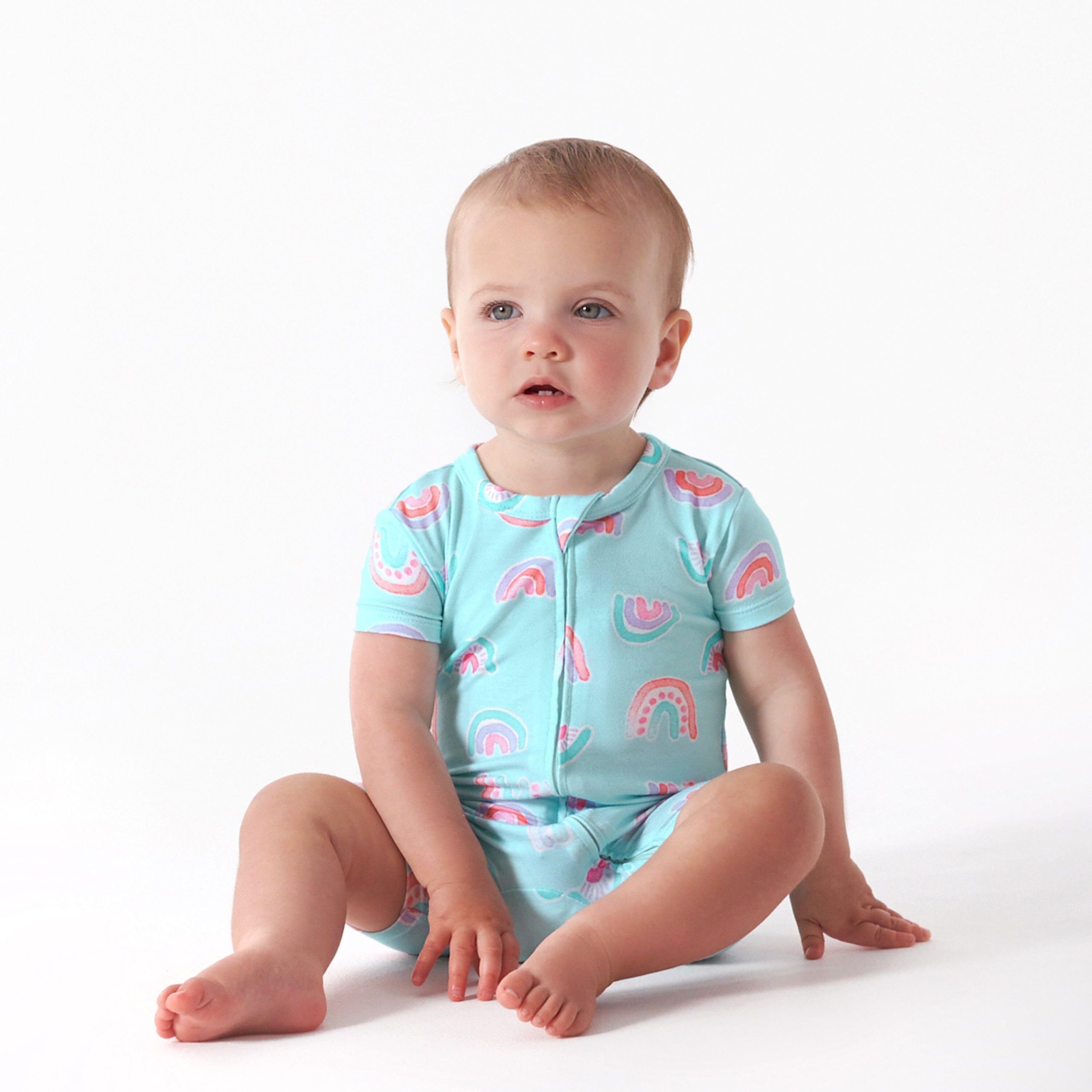 Baby Girls Rainbow Sky Buttery Soft Viscose Made from Eucalyptus Snug Fit Romper - Image 3