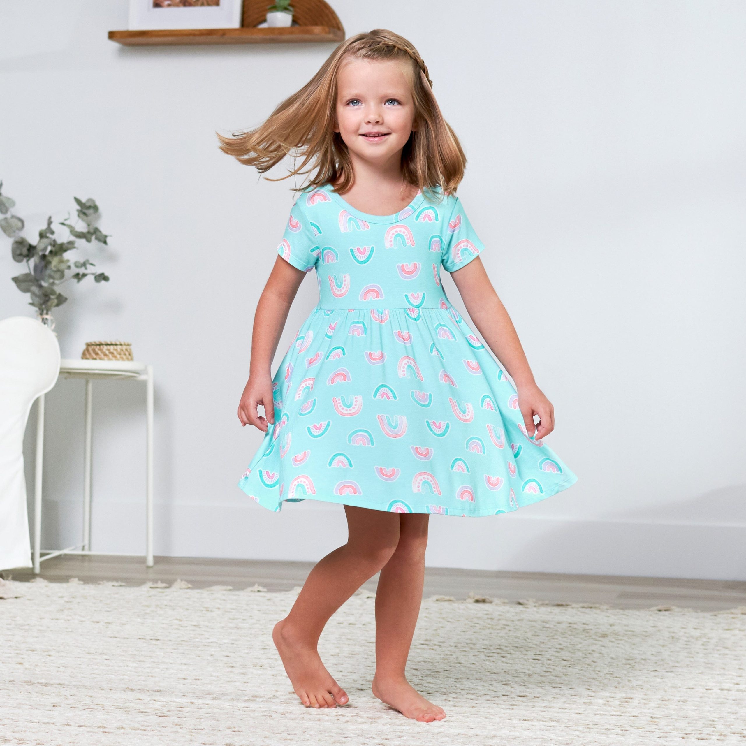 Infant & Toddler Girls Rainbow Sky Buttery Soft Viscose Made from Eucalyptus Twirl Dress - Image 3