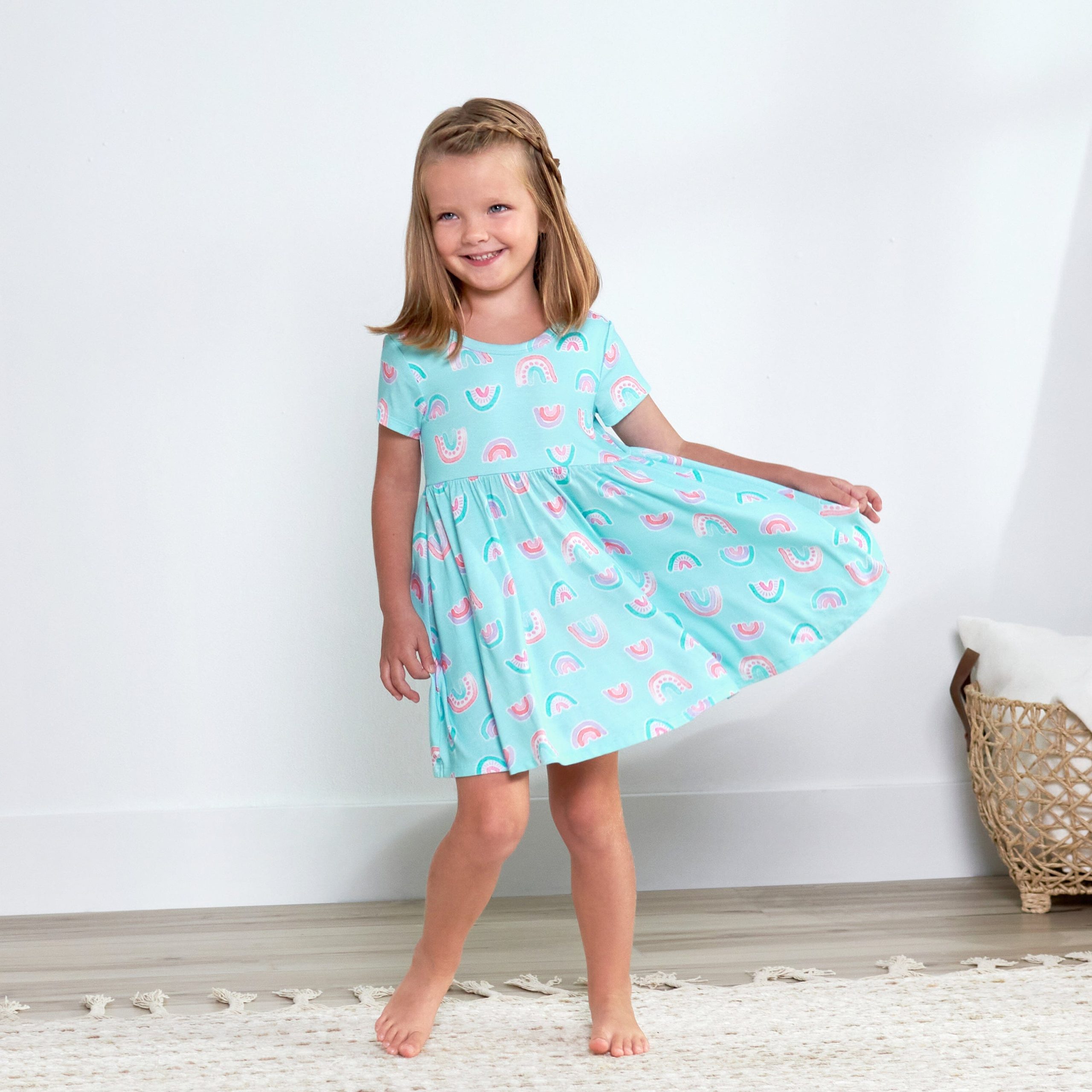 Infant & Toddler Girls Rainbow Sky Buttery Soft Viscose Made from Eucalyptus Twirl Dress - Image 4