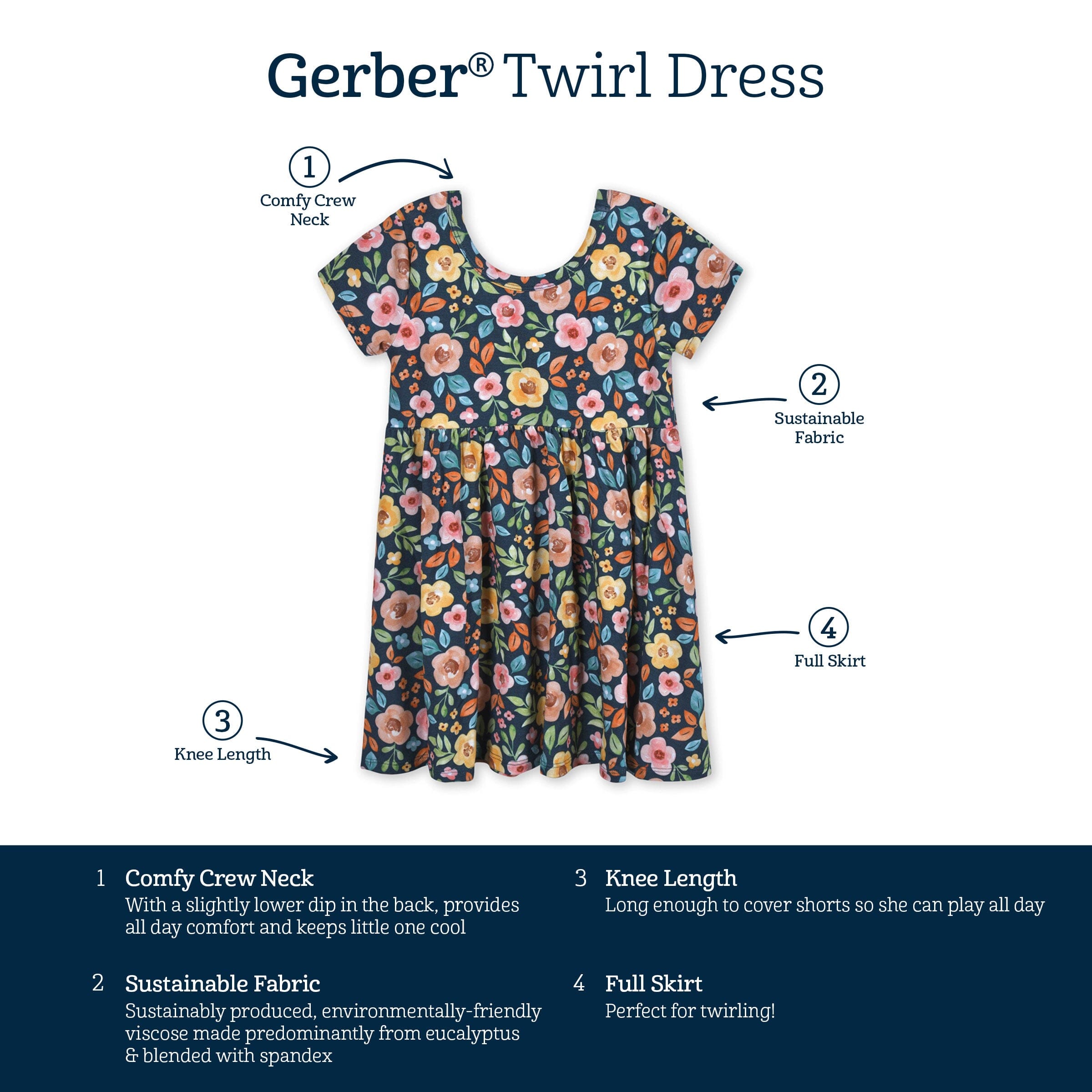 Infant & Toddler Girls Midnight Floral Buttery Soft Viscose Made from Eucalyptus Twirl Dress - Image 7