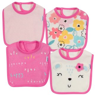 4-Pack Baby Girls Bear Dribbler Bibs