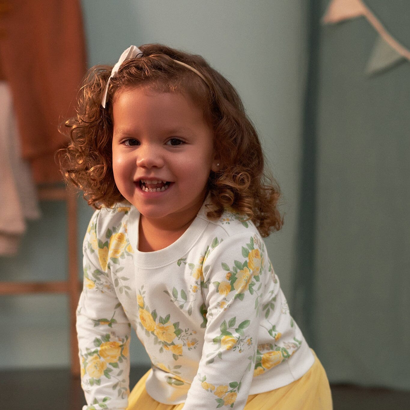 3-Piece Baby & Toddler Girls Golden Flowers French Terry Top, Tulle Tutu, & Legging Set - Image 2