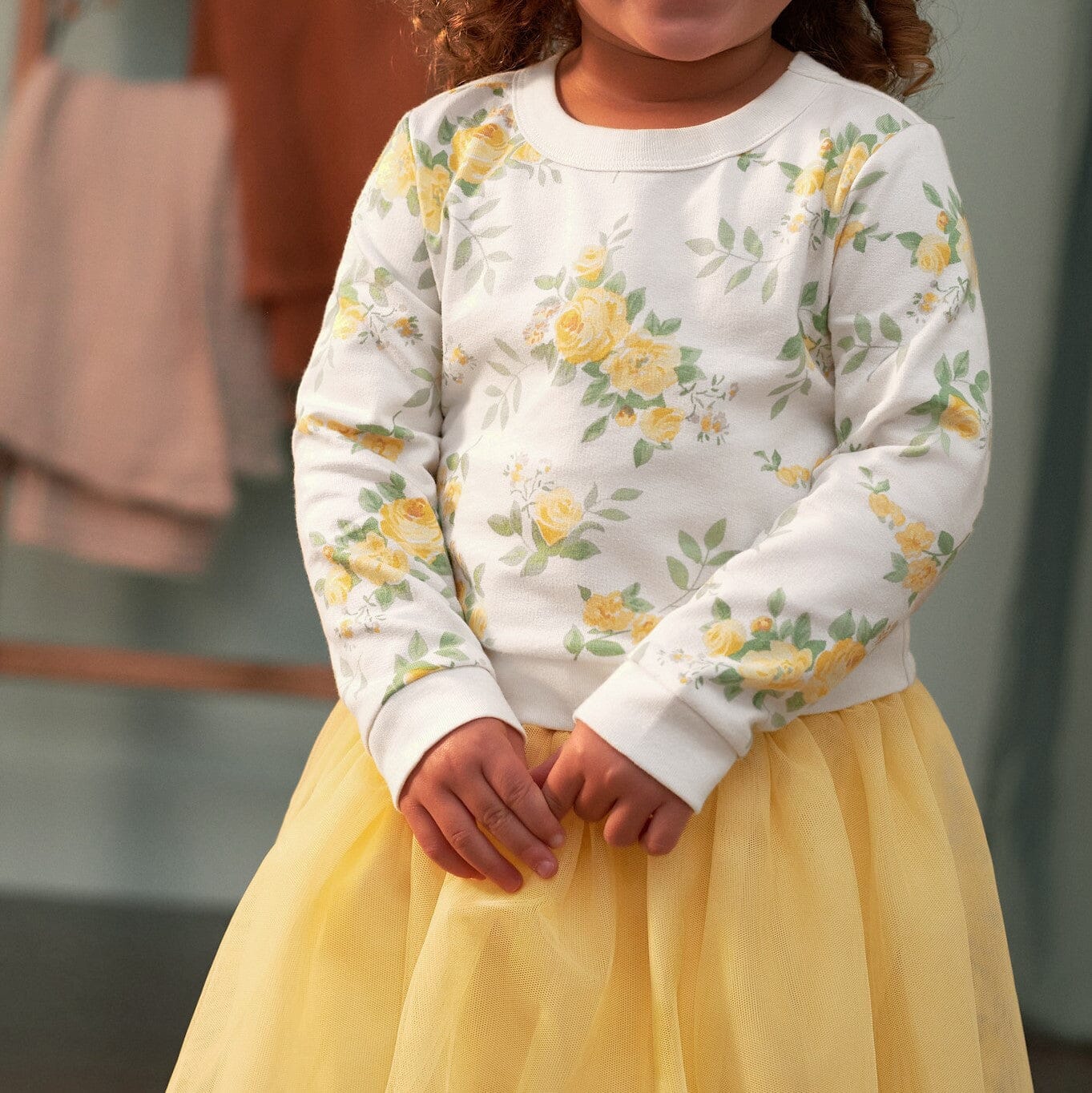 3-Piece Baby & Toddler Girls Golden Flowers French Terry Top, Tulle Tutu, & Legging Set - Image 3