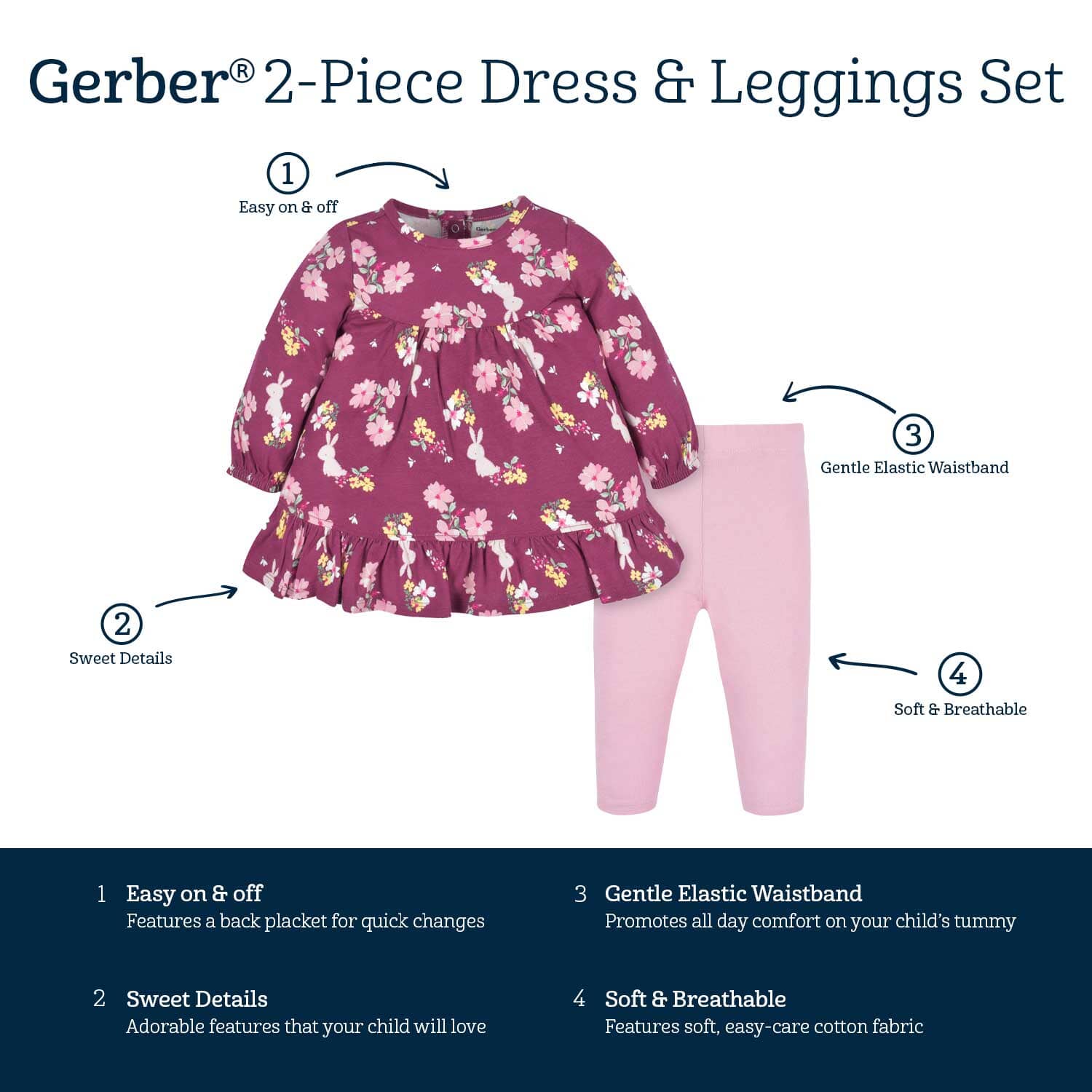 2-Piece Baby & Toddler Girls Apple Bouquets Long Sleeve Dress & Leggings Set - Image 5