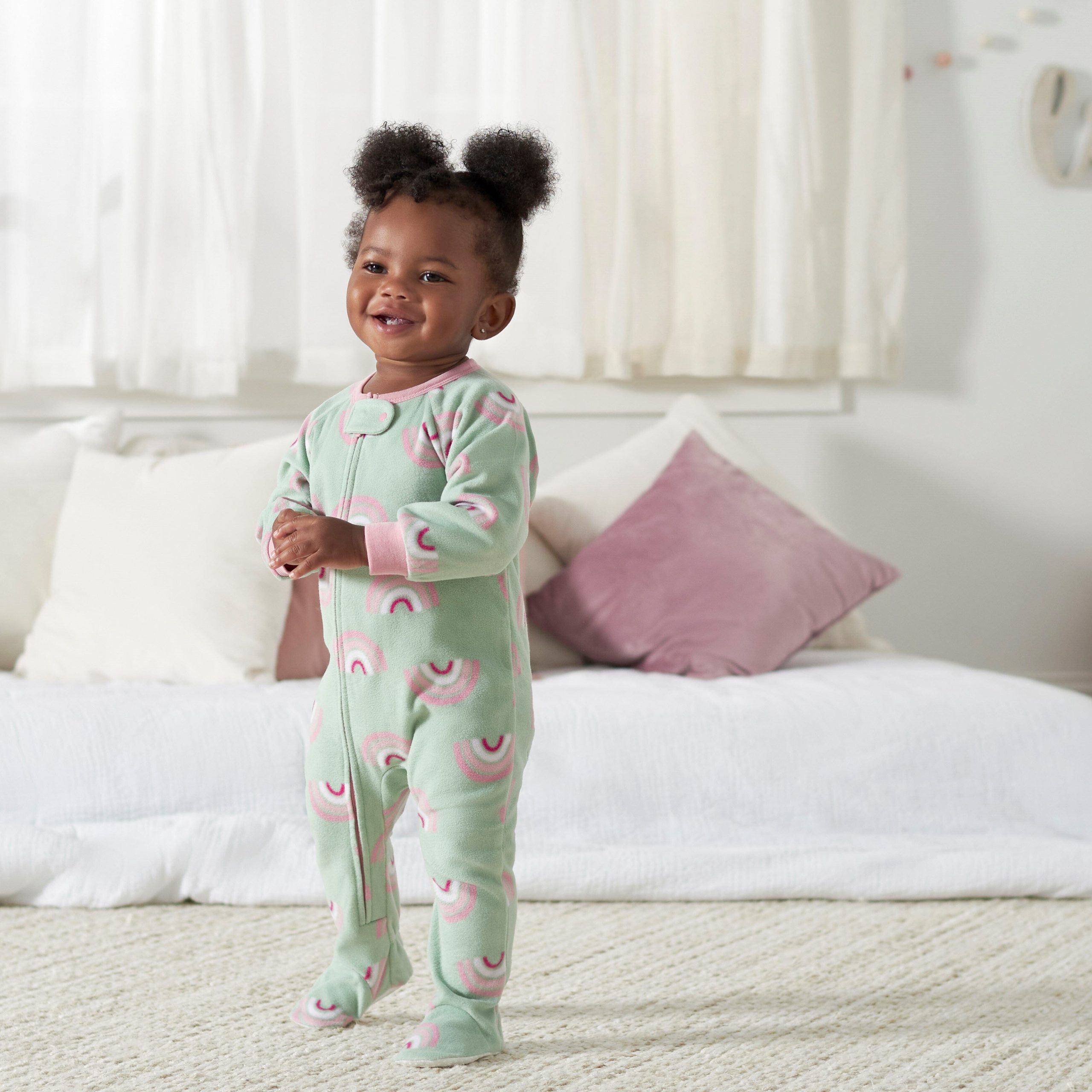 2-Pack Toddler Girls Green Rainbow Fleece Pajamas - Image 2