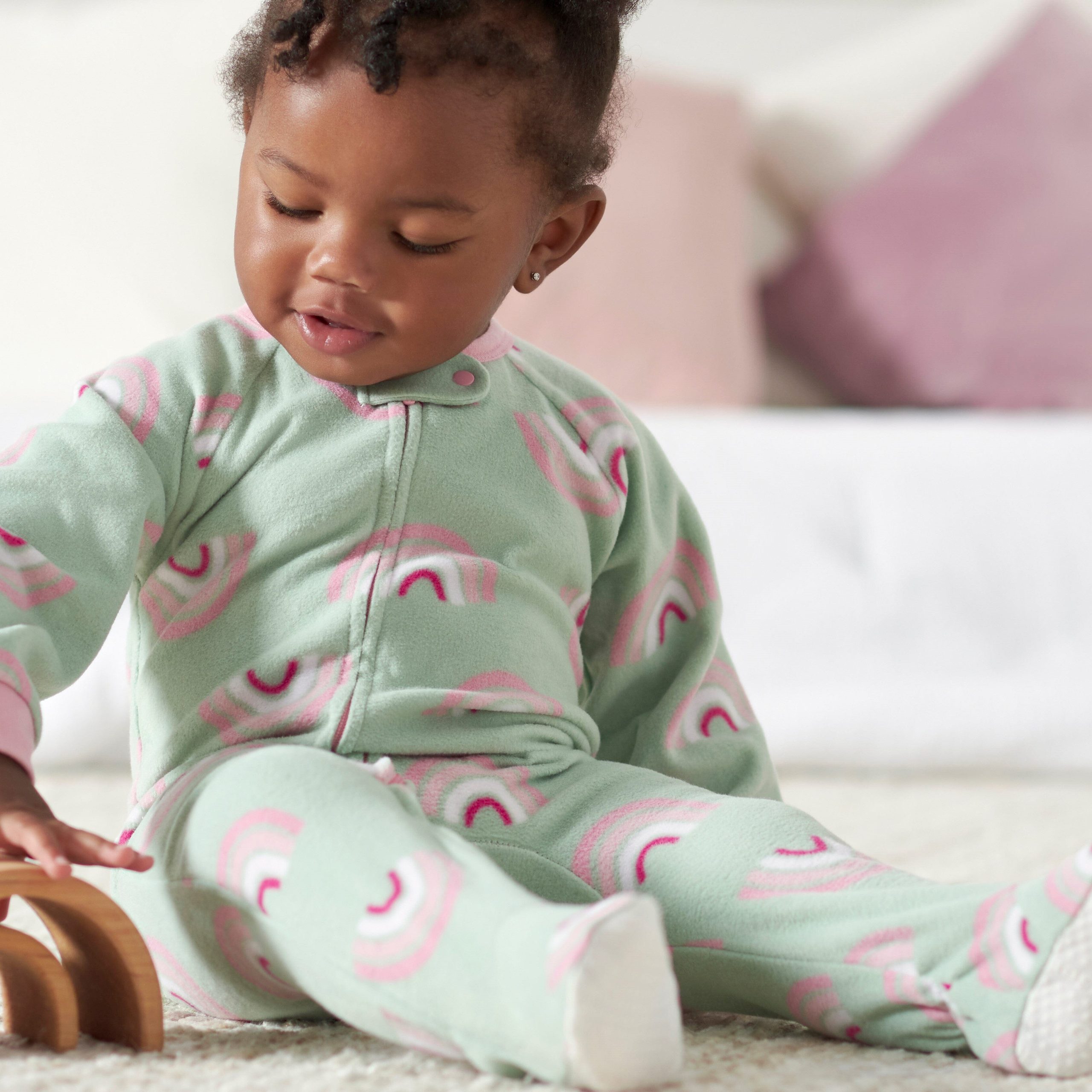 2-Pack Toddler Girls Green Rainbow Fleece Pajamas - Image 3