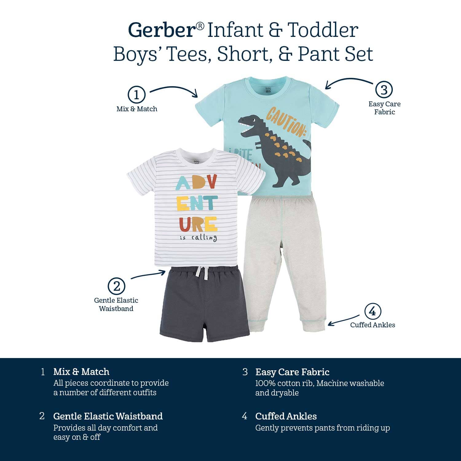 4-Piece Infant & Toddler Boys Dino Blues Tees, Shorts & Pants Set - Image 8