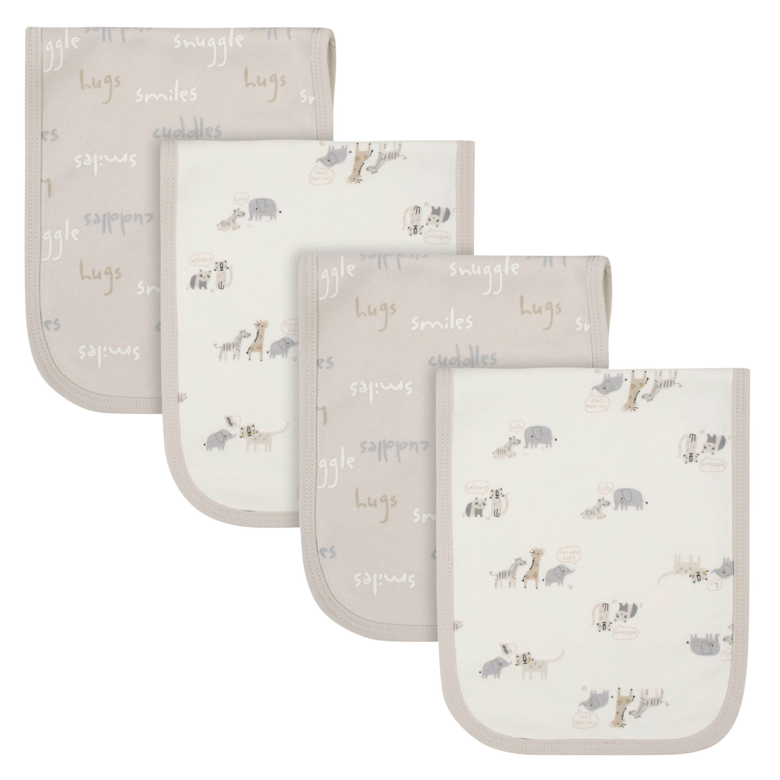 4-Pack Baby Neutral Safari Terry Burp Cloths