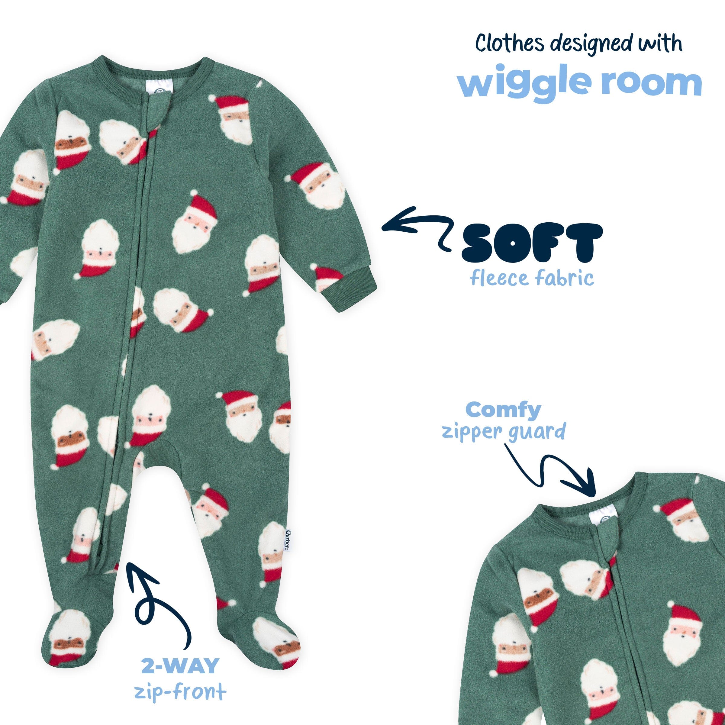 2-Pack Baby & Toddler Neutral Santas Footed Fleece Pajamas - Image 7