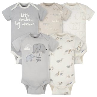 5-Pack Baby Neutral Safari Short Sleeve Onesies® Bodysuits