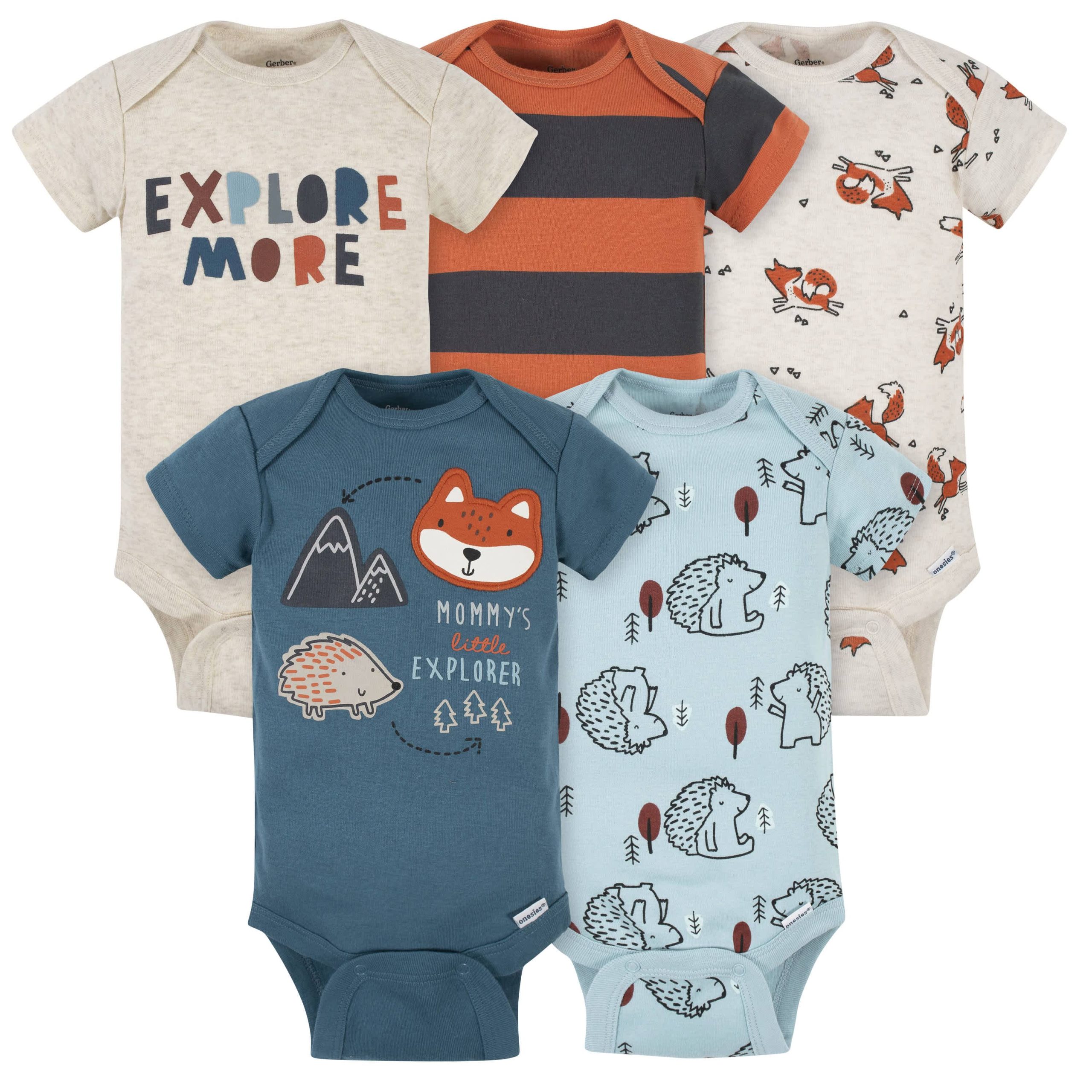 5-Pack Baby Boys Fox Short Sleeve Onesies® Bodysuits