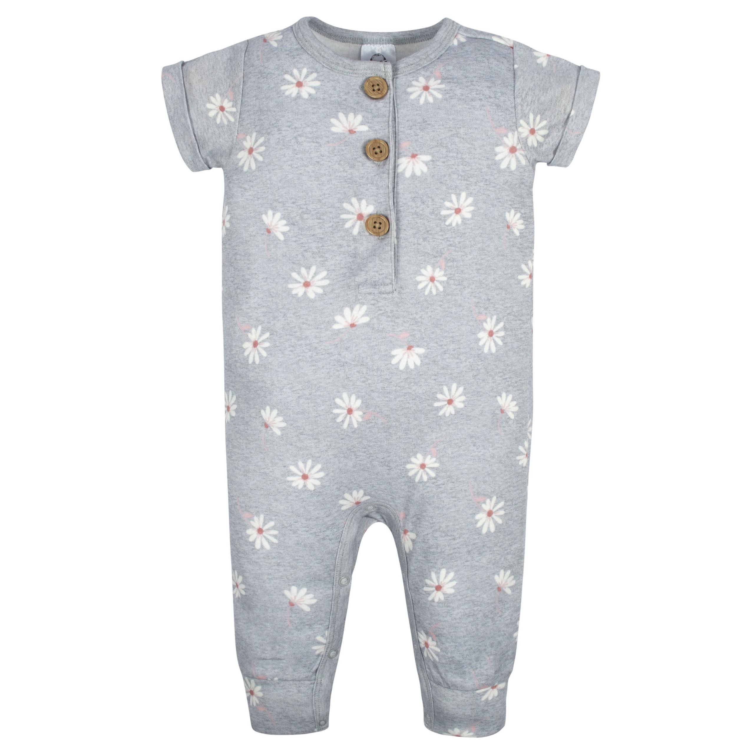 2-Pack Baby Girls Floral & Daisies Short Sleeve Rompers - Image 4