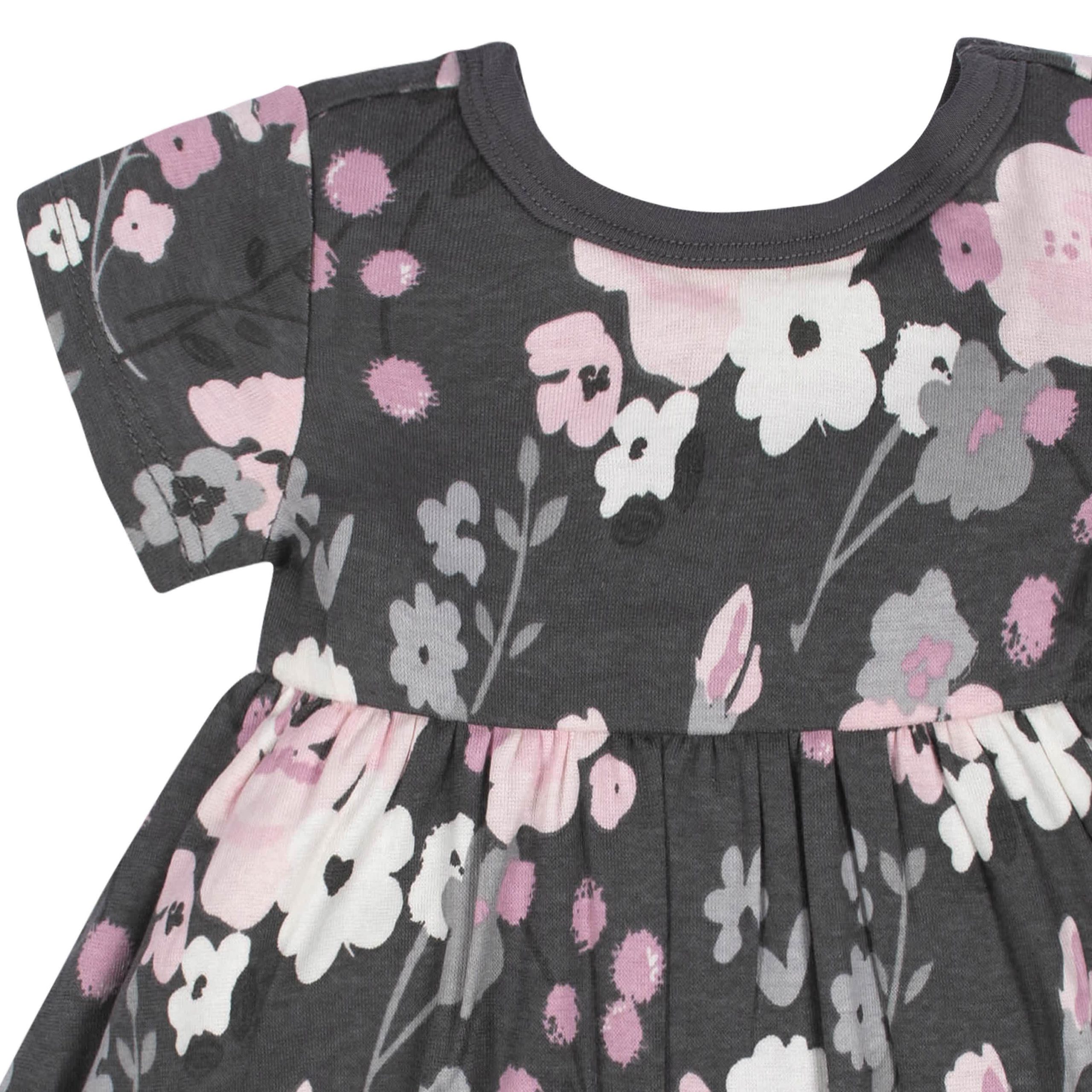 2-Pack Baby Girls Gray Floral Short Sleeve Dresses - Image 4