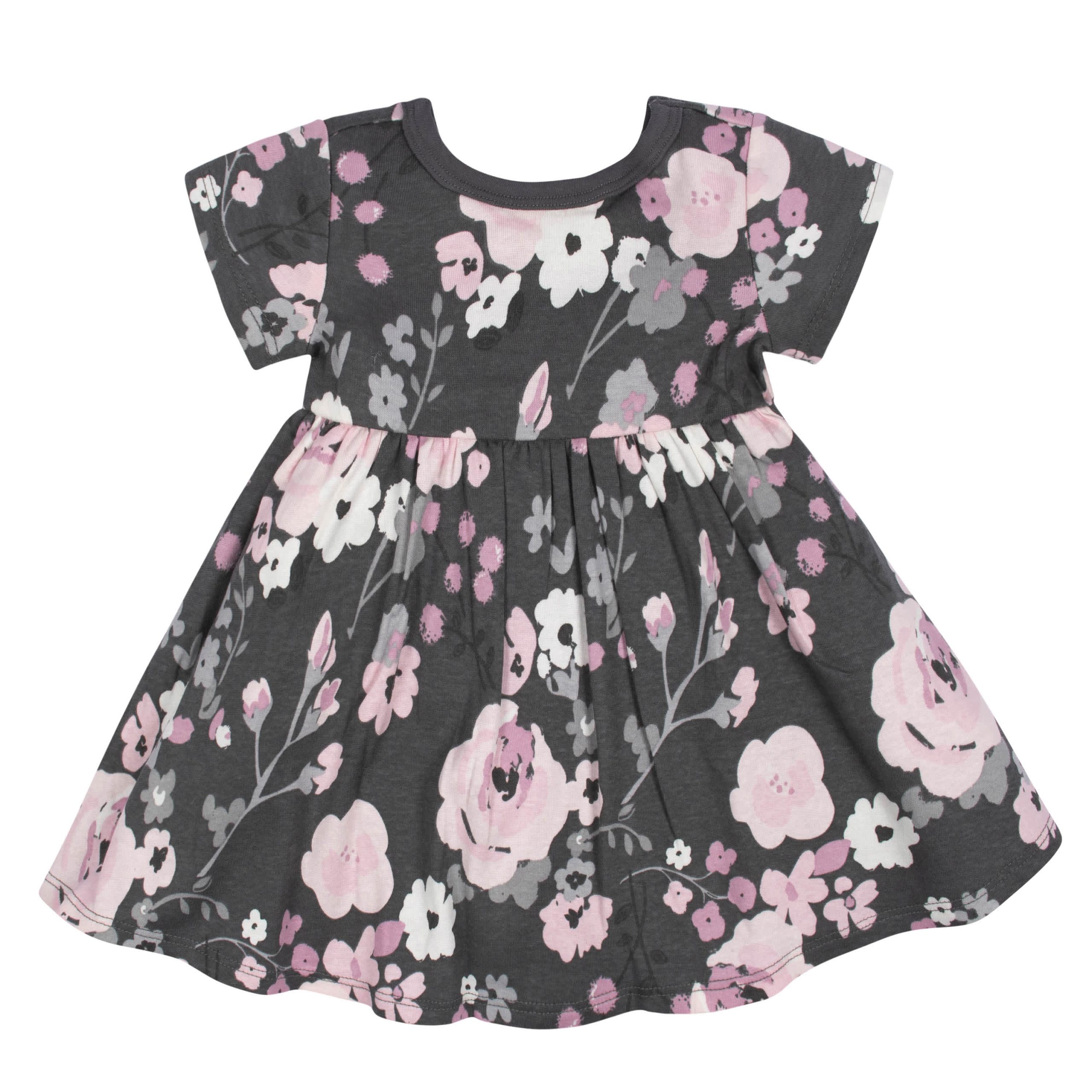 2-Pack Baby Girls Gray Floral Short Sleeve Dresses - Image 5