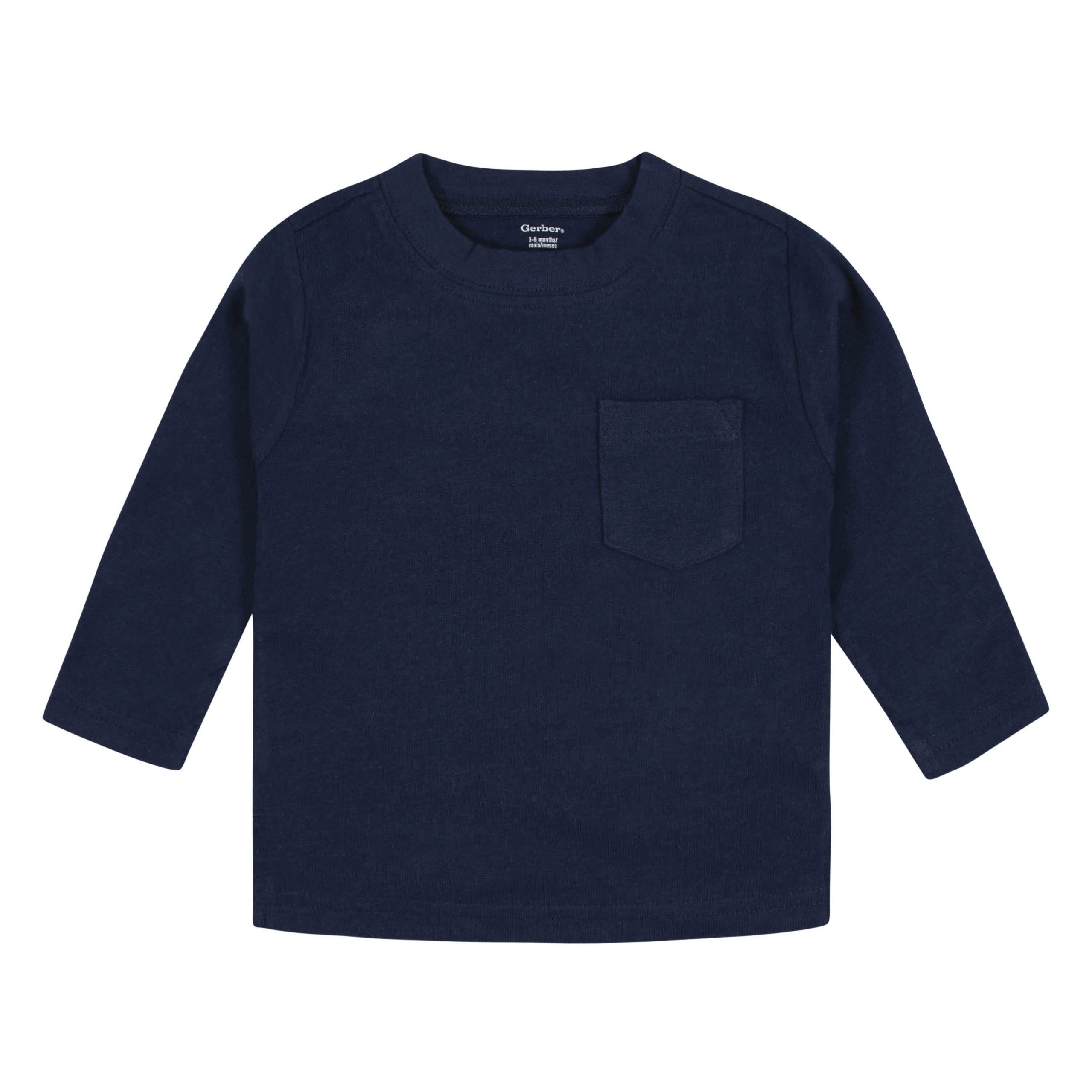 3-Pack Baby Boys Royal Blues Long Sleeve Pocket Tees, 0-3M - Image 5