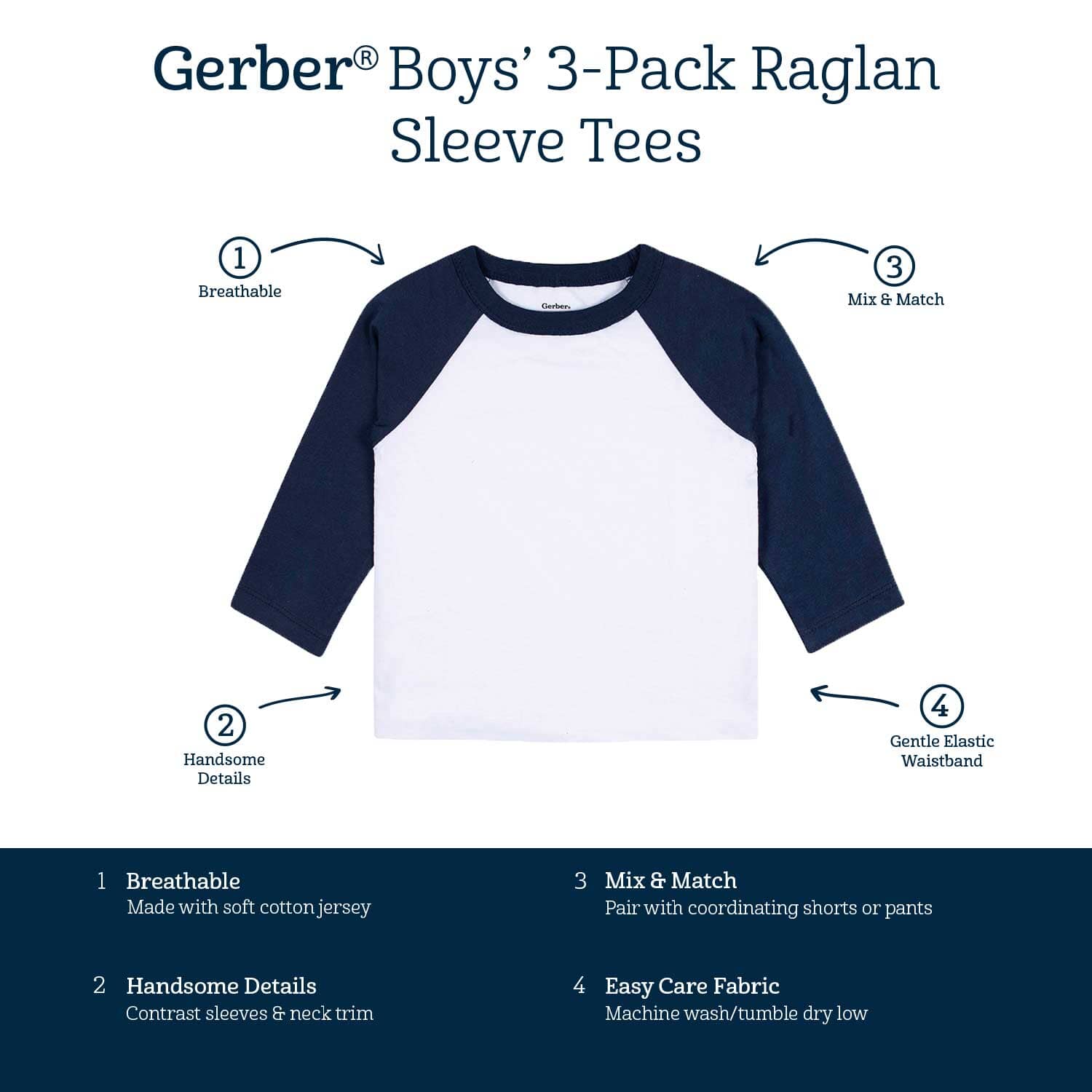 3-Pack Baby & Toddler Boys Royal Blues Long Sleeve Baseball Tees - Image 7