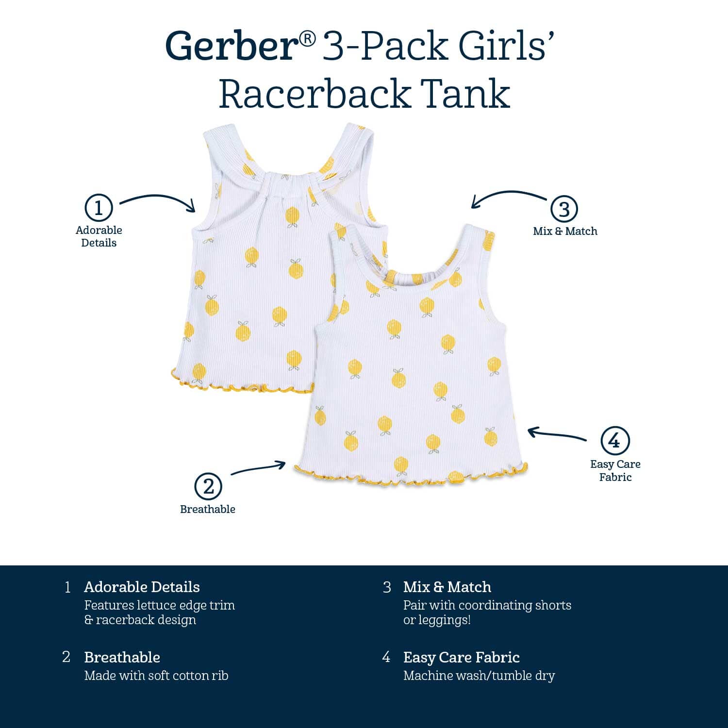 3-Pack Baby Girls Picnic Day Dreams Racer Back Tank Tops, 0-3M - Image 9