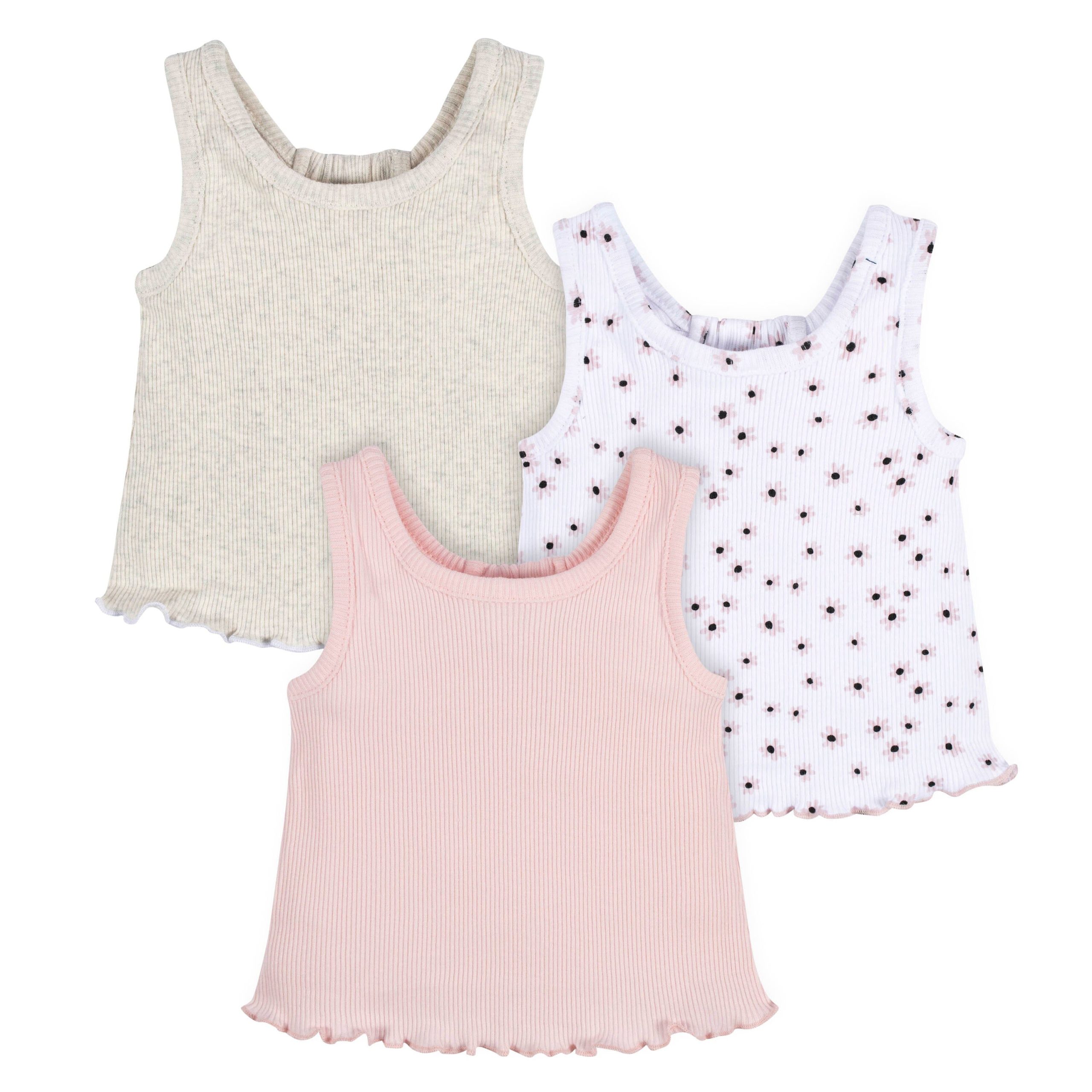 3-Pack Baby Girls Sweet Florals Racer Back Tank Tops, 0-3M