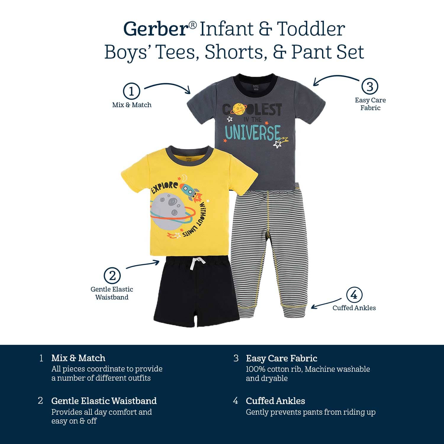 4-Piece Infant & Toddler Boys Blast Off Tees, Shorts & Pants Set - Image 8